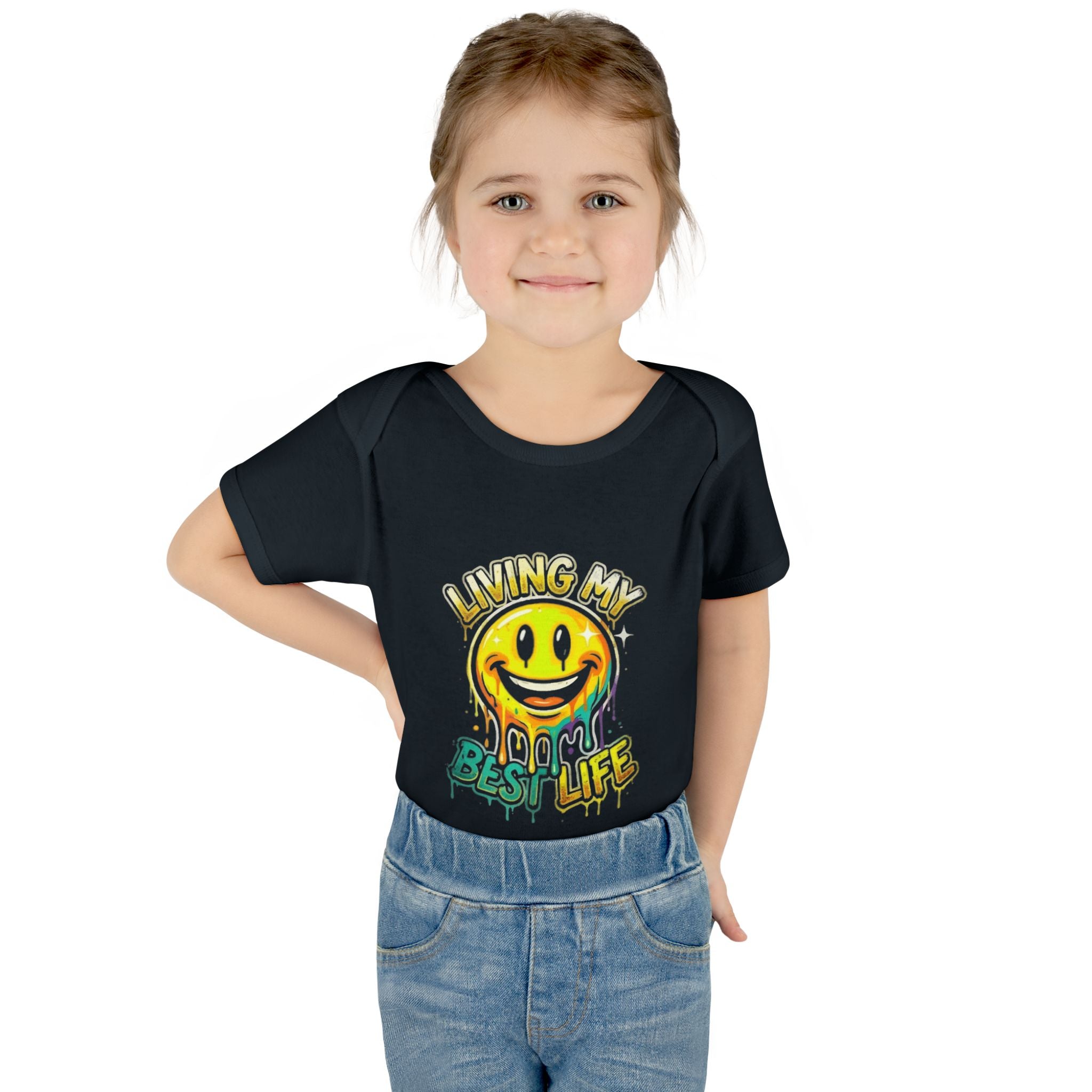 Infant Bodysuit — "Living My Best Life" Smiley Baby Onesie