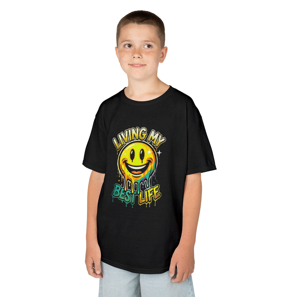Kids T‑Shirt — "Living My Best Life" Smiley Graphic Tee