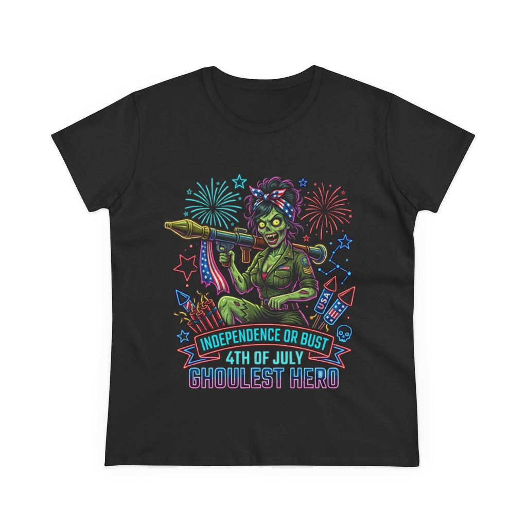 4th of July Zombie Rosie Tee — "Independence or Bust" Patriotic Horror Shirt