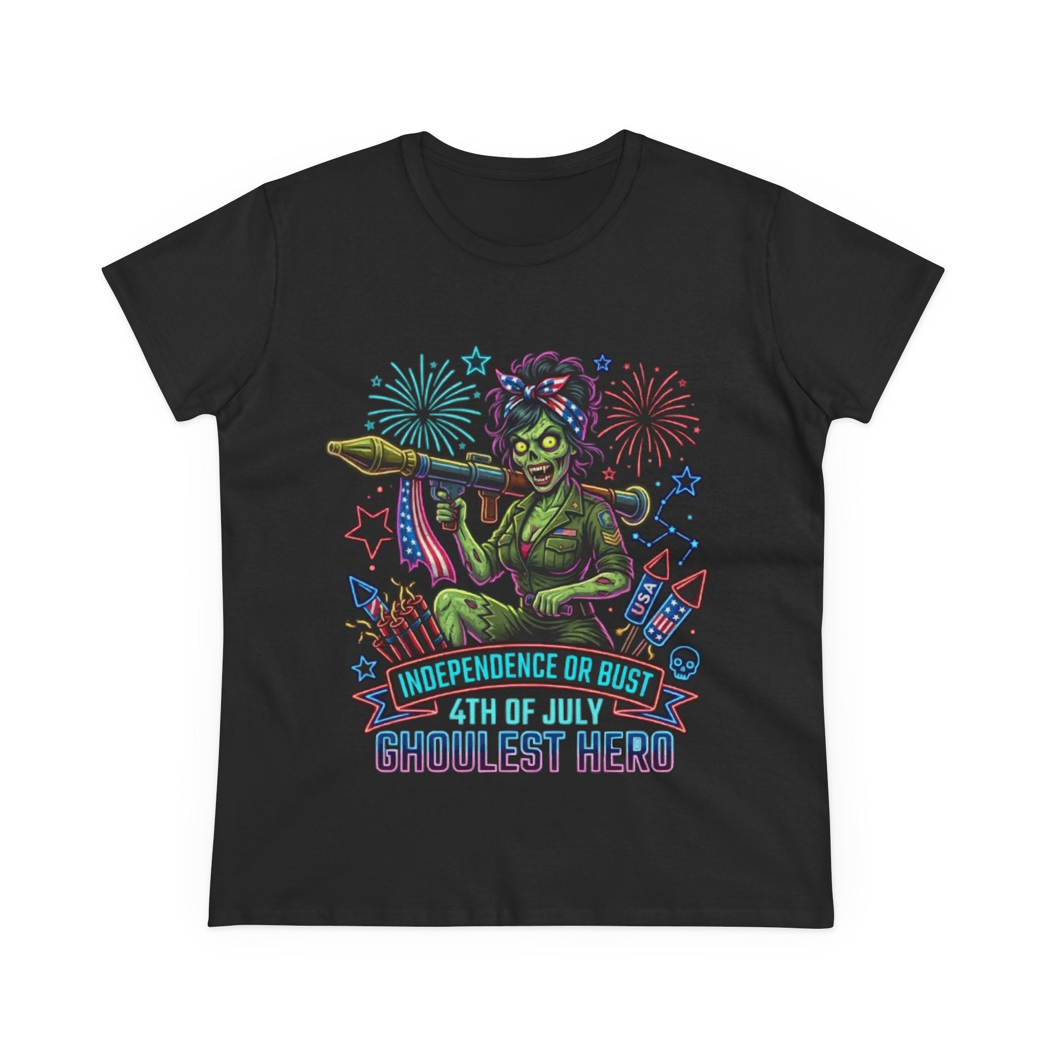 4th of July Zombie Rosie Tee — "Independence or Bust" Patriotic Horror Shirt
