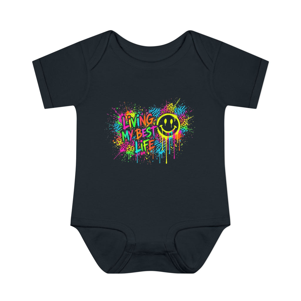 Infant Bodysuit - "Living My Best Life" Neon Smiley Tie-Dye Baby One-Piece