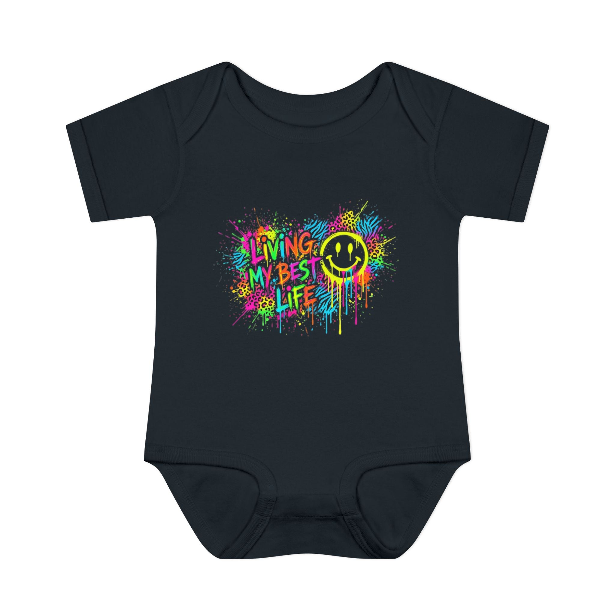 Infant Bodysuit - "Living My Best Life" Neon Smiley Tie-Dye Baby One-Piece