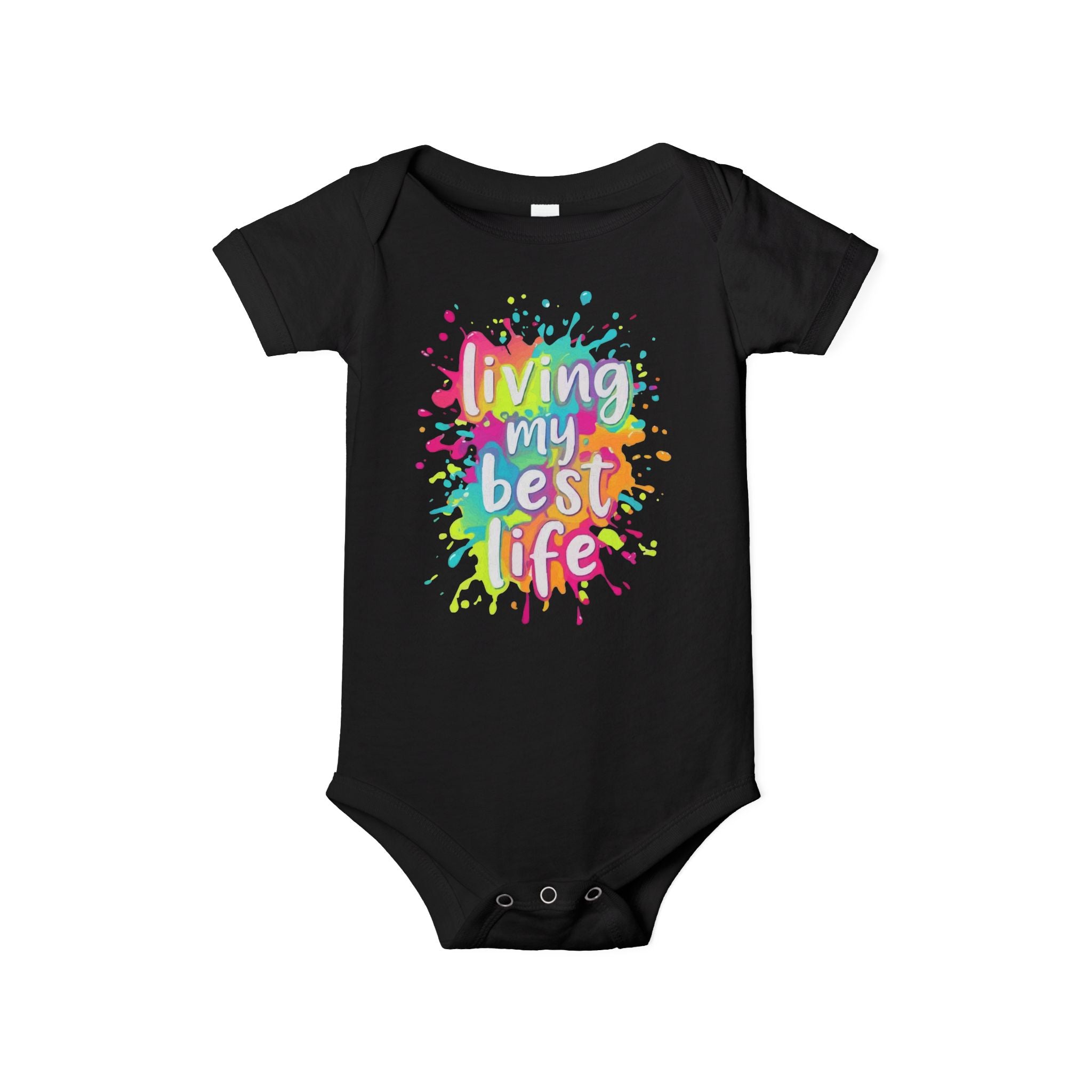 Infant One-Piece – "Living My Best Life" Colorful Splash Baby Bodysuit