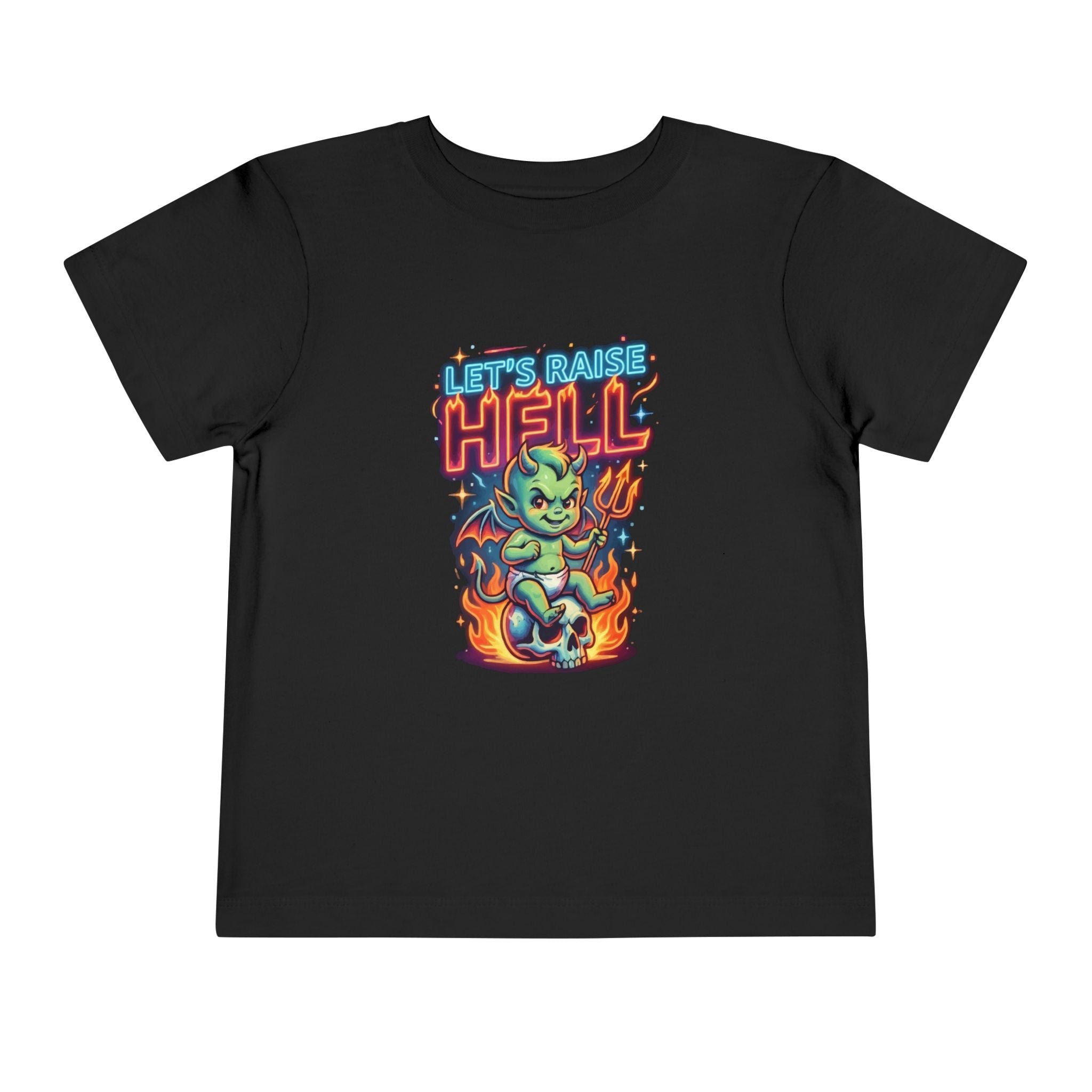 Toddler Tee — "Let's Raise Hell" Cute Devil Baby Graphic