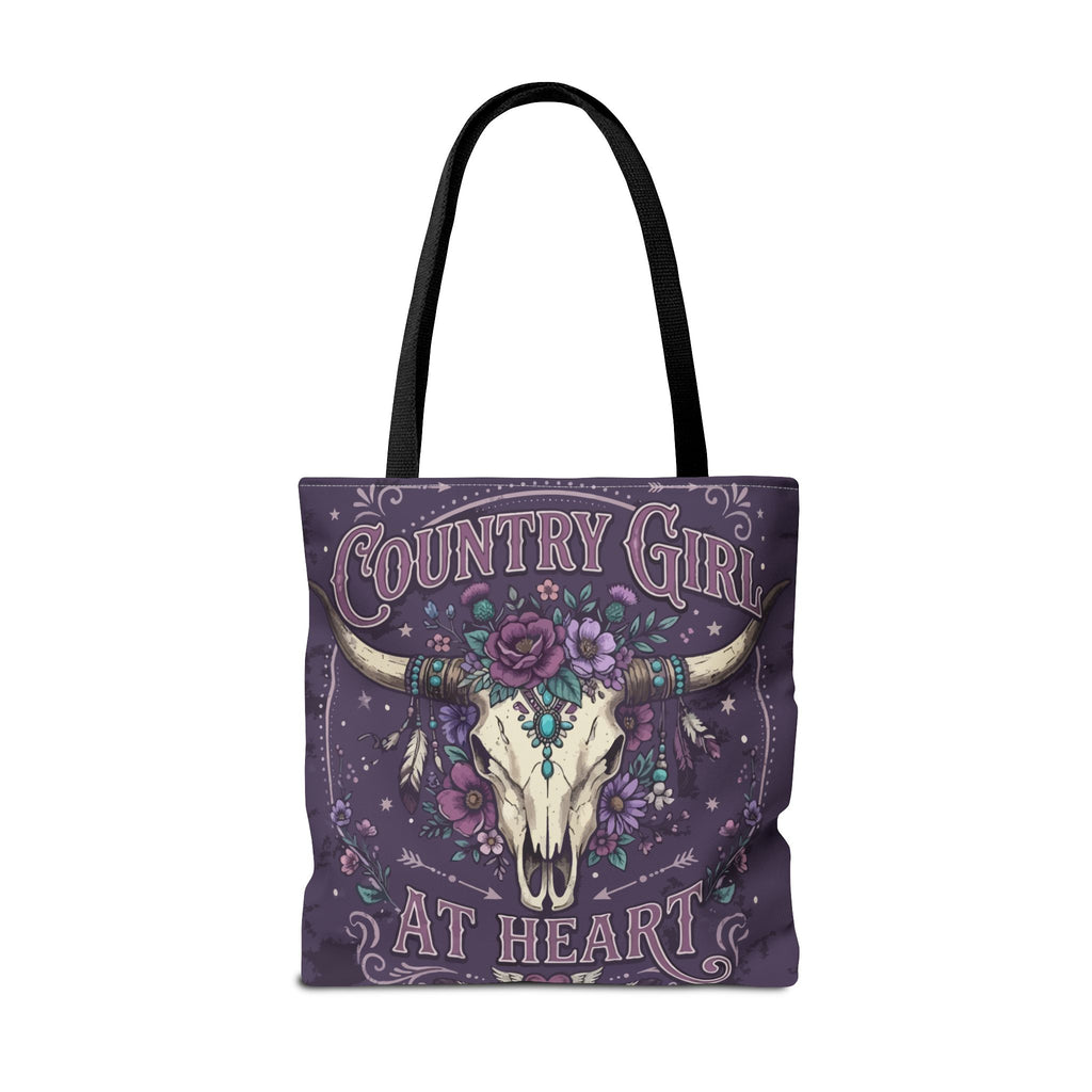 Country Girl at Heart Tote Bag — Floral Bull Skull All-Over Print