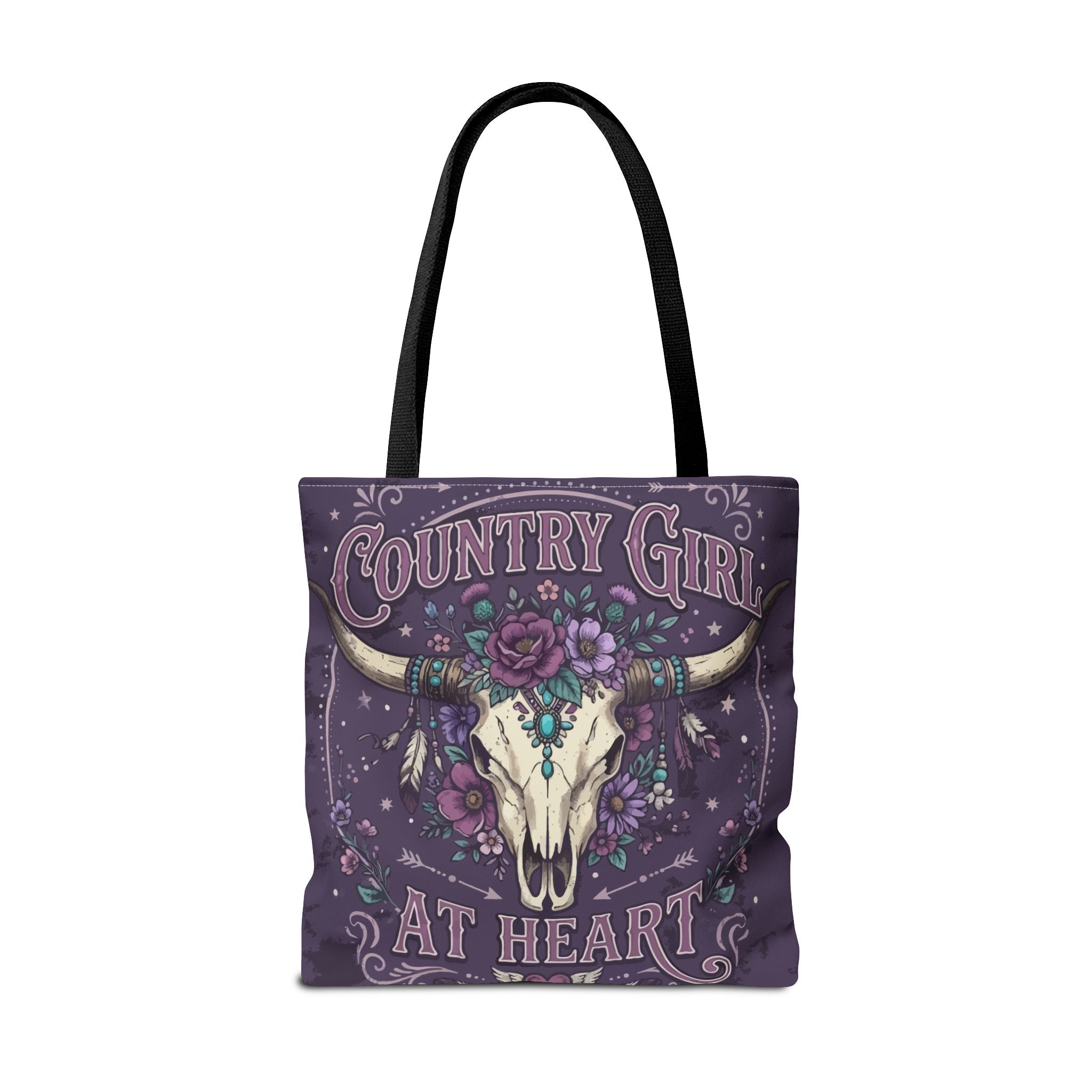 Country Girl at Heart Tote Bag — Floral Bull Skull All-Over Print