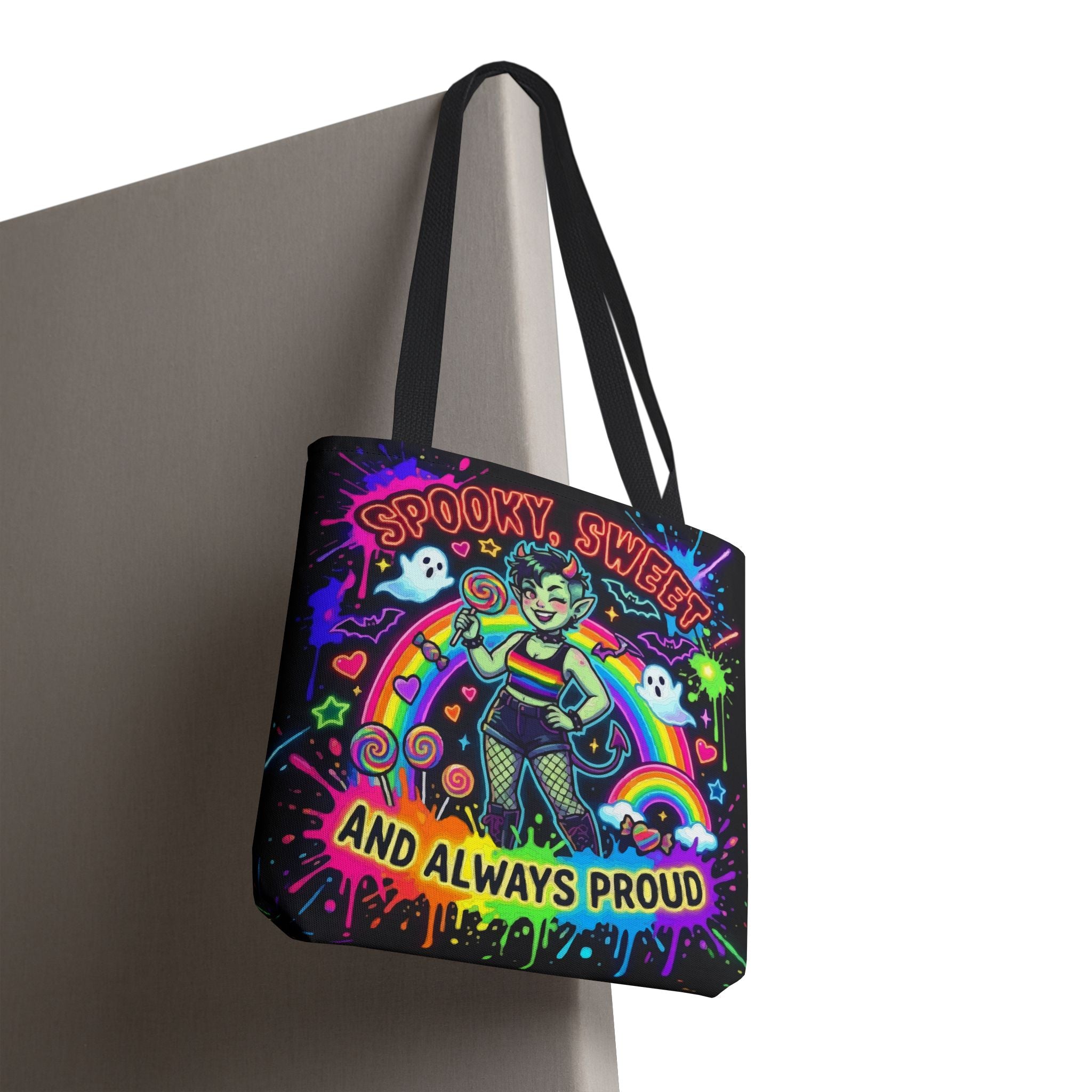 Spooky, Sweet and Always Proud Rainbow Goth Tote Bag