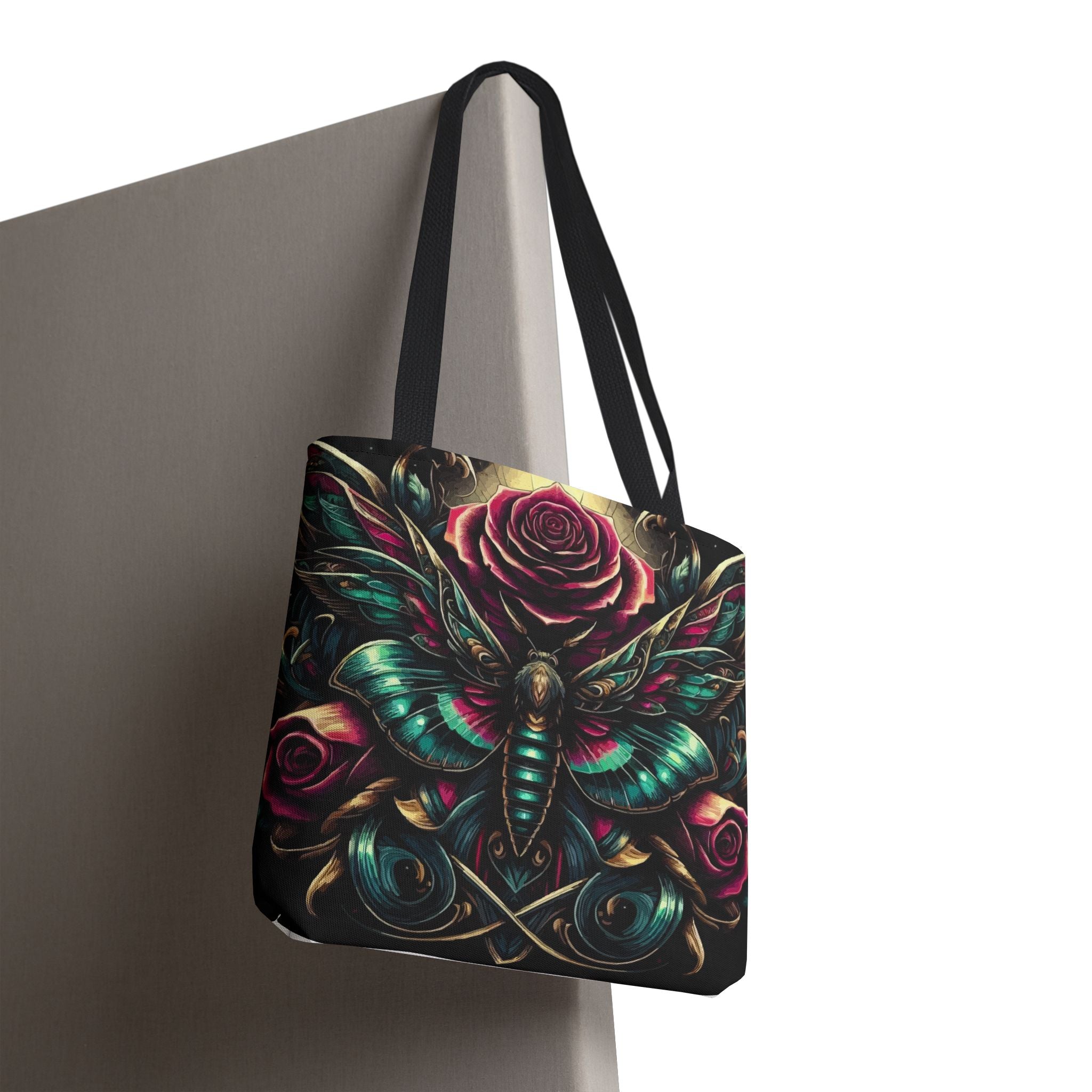 Moth & Rose All-Over-Print Tote Bag — Gothic Floral Boho Market Tote