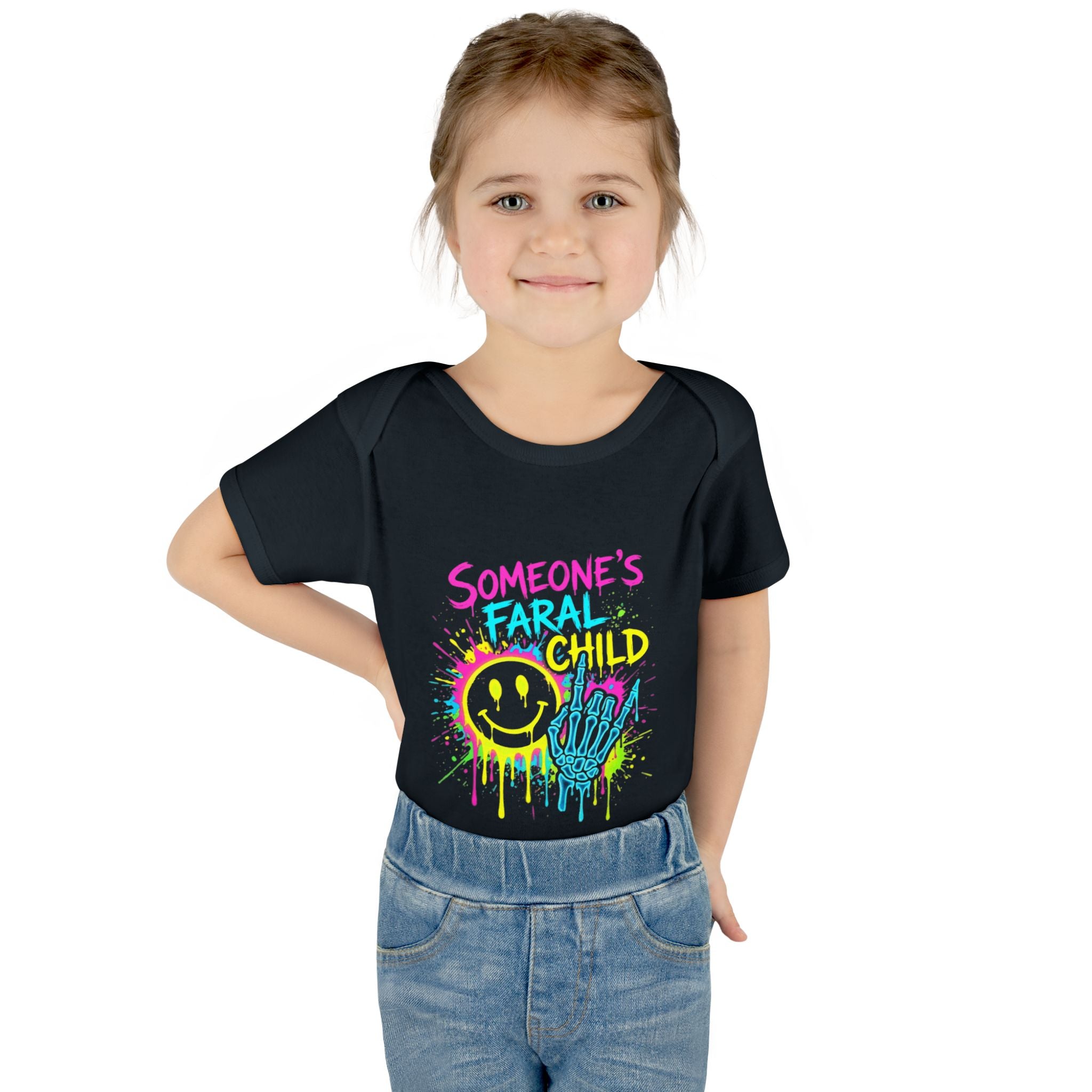 Someone's Feral Child Infant Bodysuit - Neon Smiley Skeleton Graphic Baby Onesie