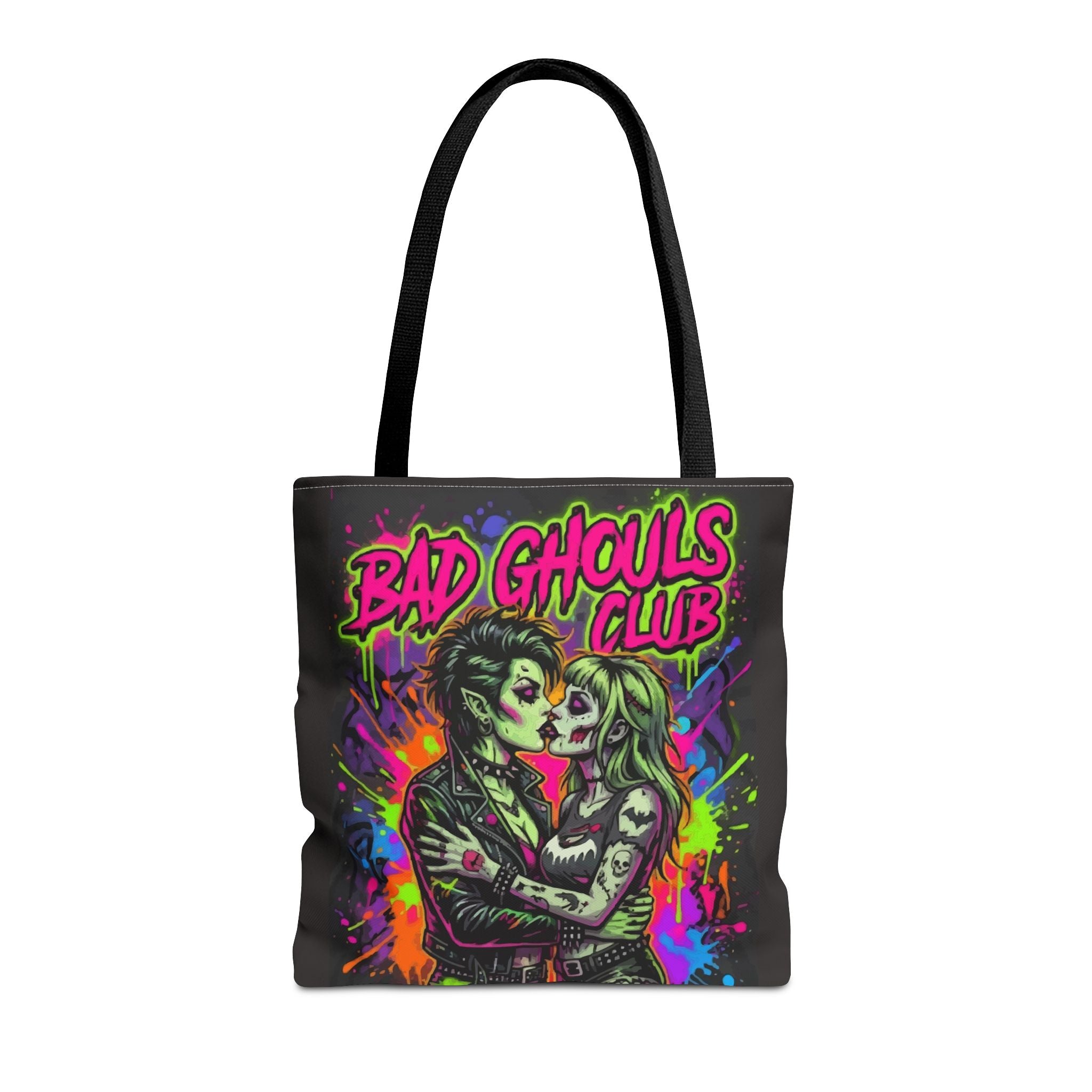Bad Ghouls Club Tote Bag — Neon Goth Zombie Couple Graphic Tote