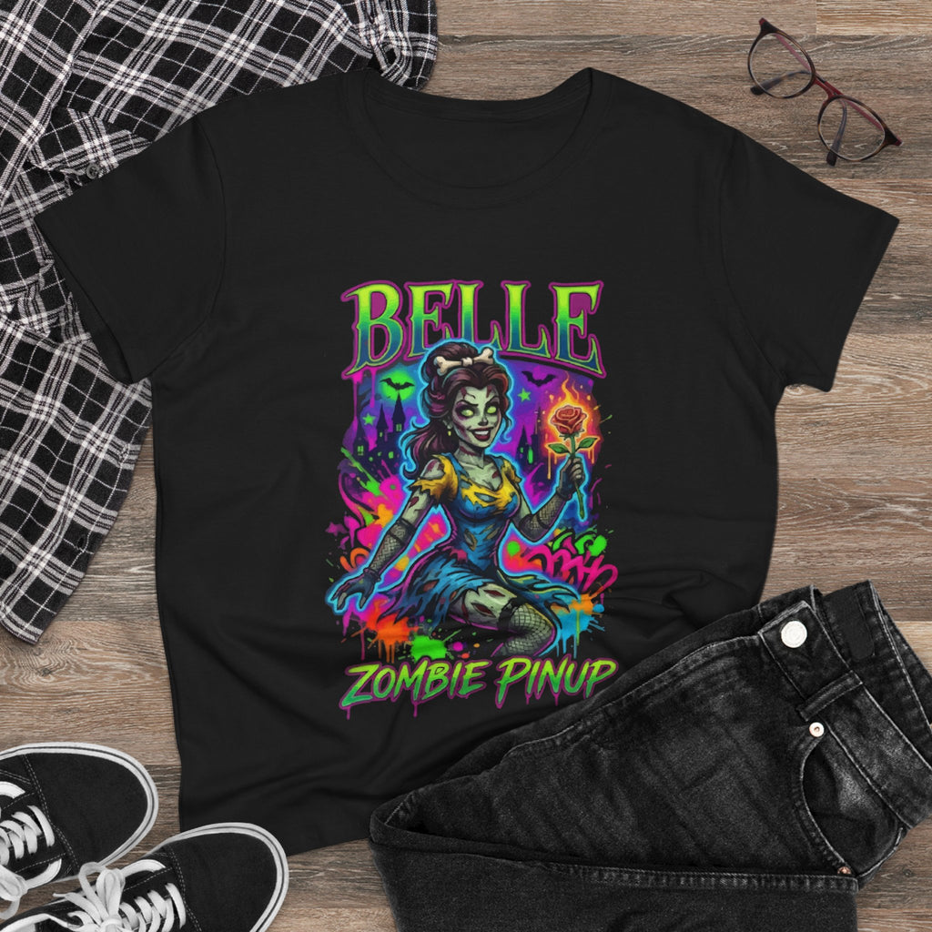 Zombie Pinup Tee — "Belle" Neon Horror Vintage Womens T-Shirt