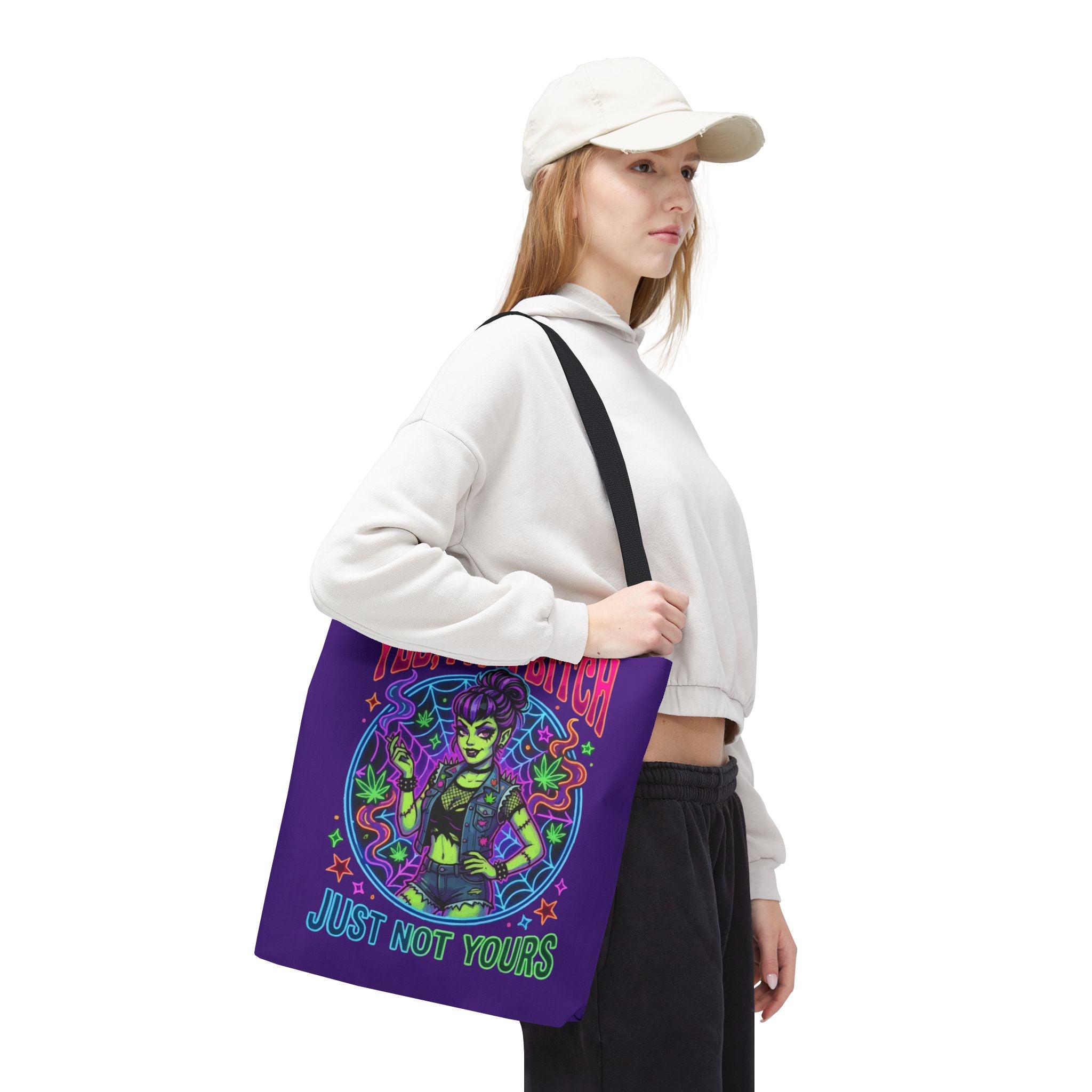 Tote Bag — "Yes I'm a Bitch (Just Not Yours)" Neon Witch Graphic