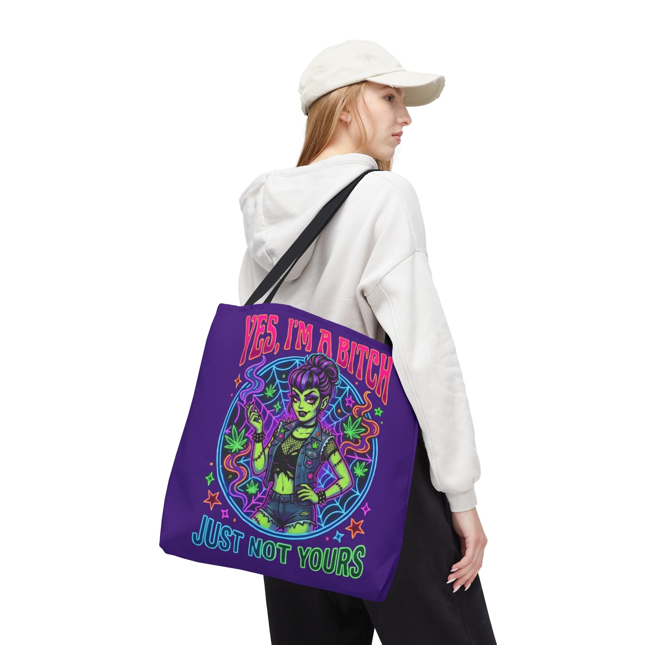Tote Bag — "Yes I'm a Bitch (Just Not Yours)" Neon Witch Graphic
