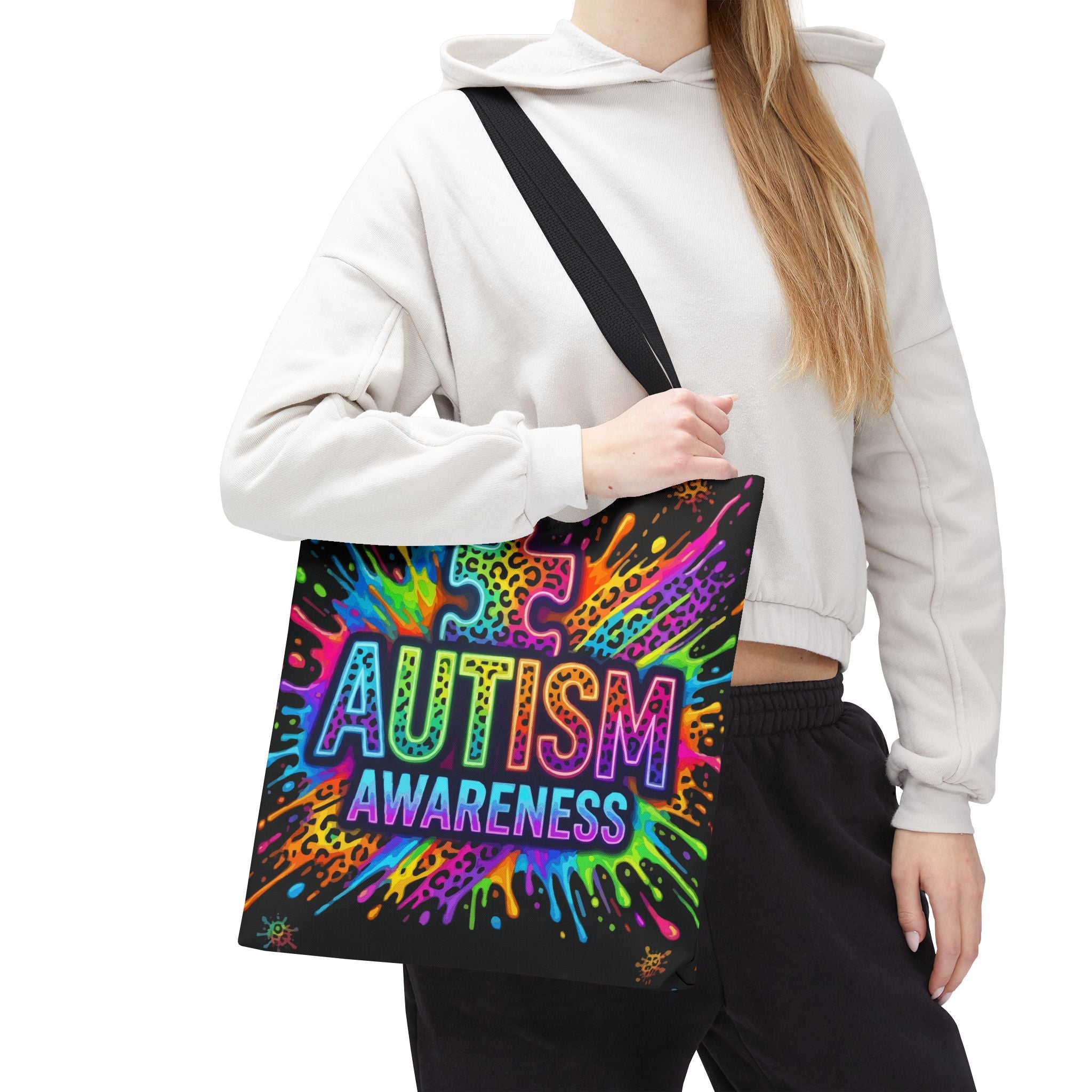 Autism Awareness Tote Bag — Colorful Puzzle Splash Eco Shopper