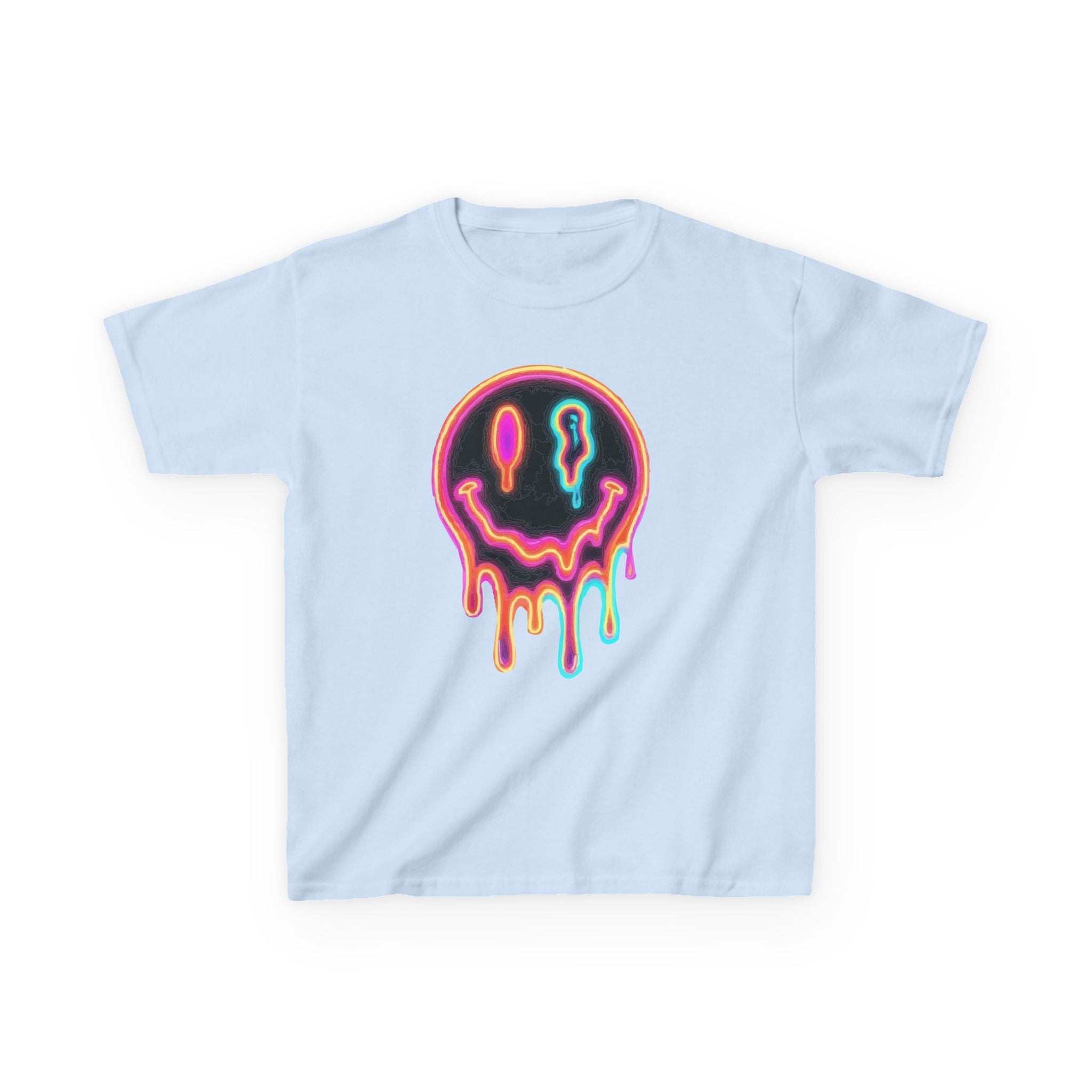 Kids Neon Drip Smiley T-Shirt — Colorful Melting Emoji Tee for Boys & Girls
