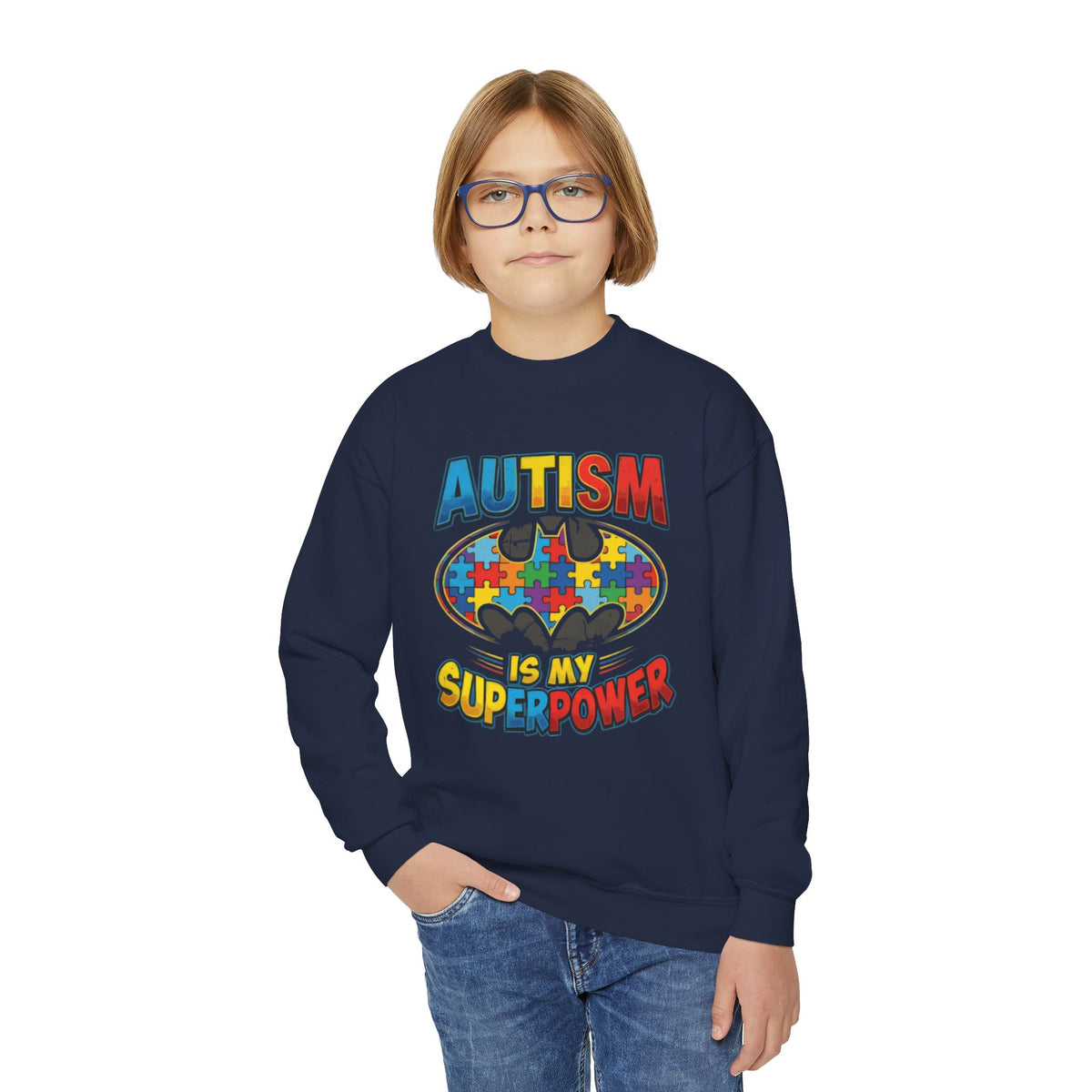 Autism Is My Superpower Youth Crewneck Sweatshirt