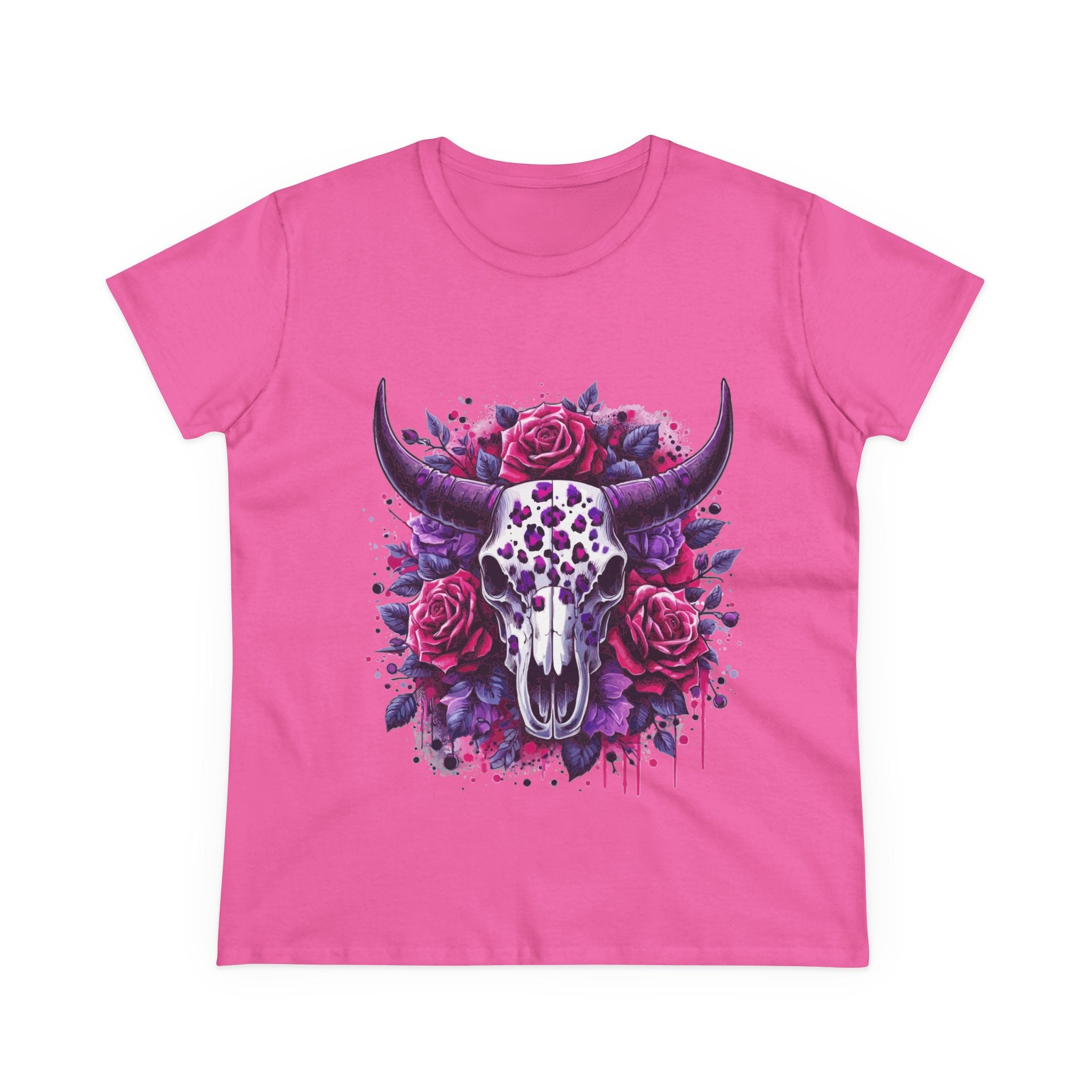 Bull Skull Rose Graphic Tee — Floral Western Women's T-Shirt