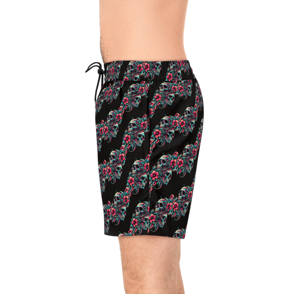 Skull & Hibiscus Swim Shorts — Men's Floral Skull Beach Trunks
