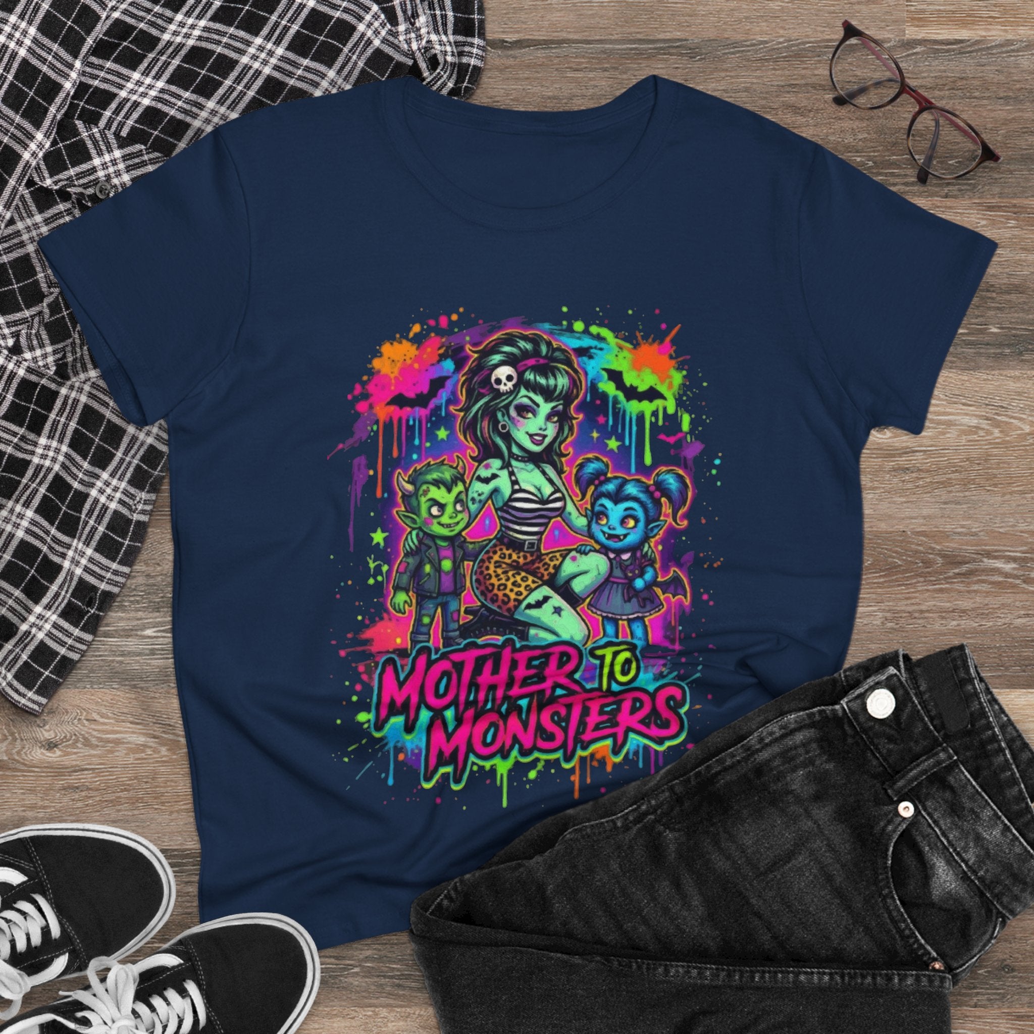 Mother to Monsters Tee — Neon Retro Mom & Kids Halloween Shirt