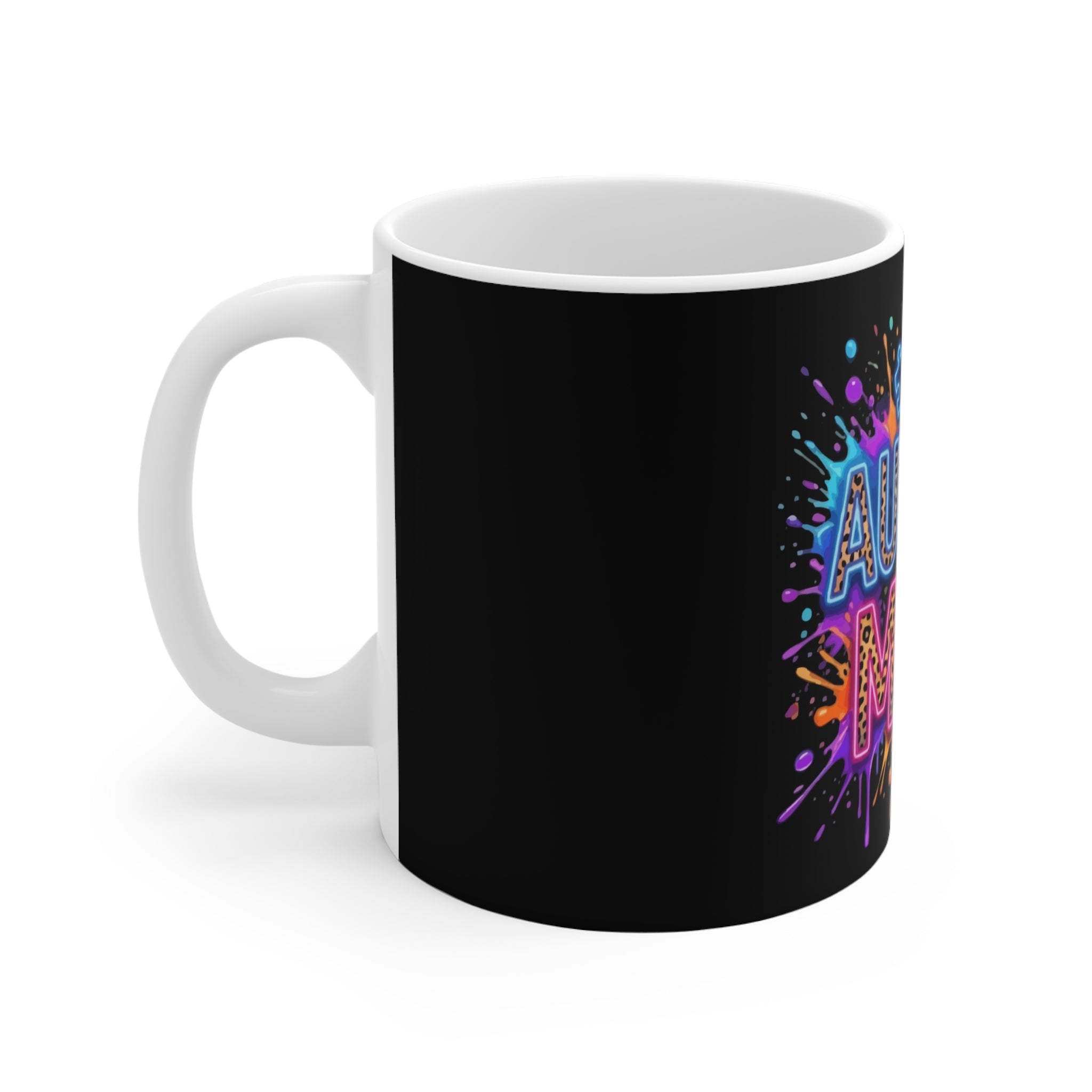 Autism Mom 11oz Mug — Colorful Puzzle Splash Coffee Cup for Proud Moms