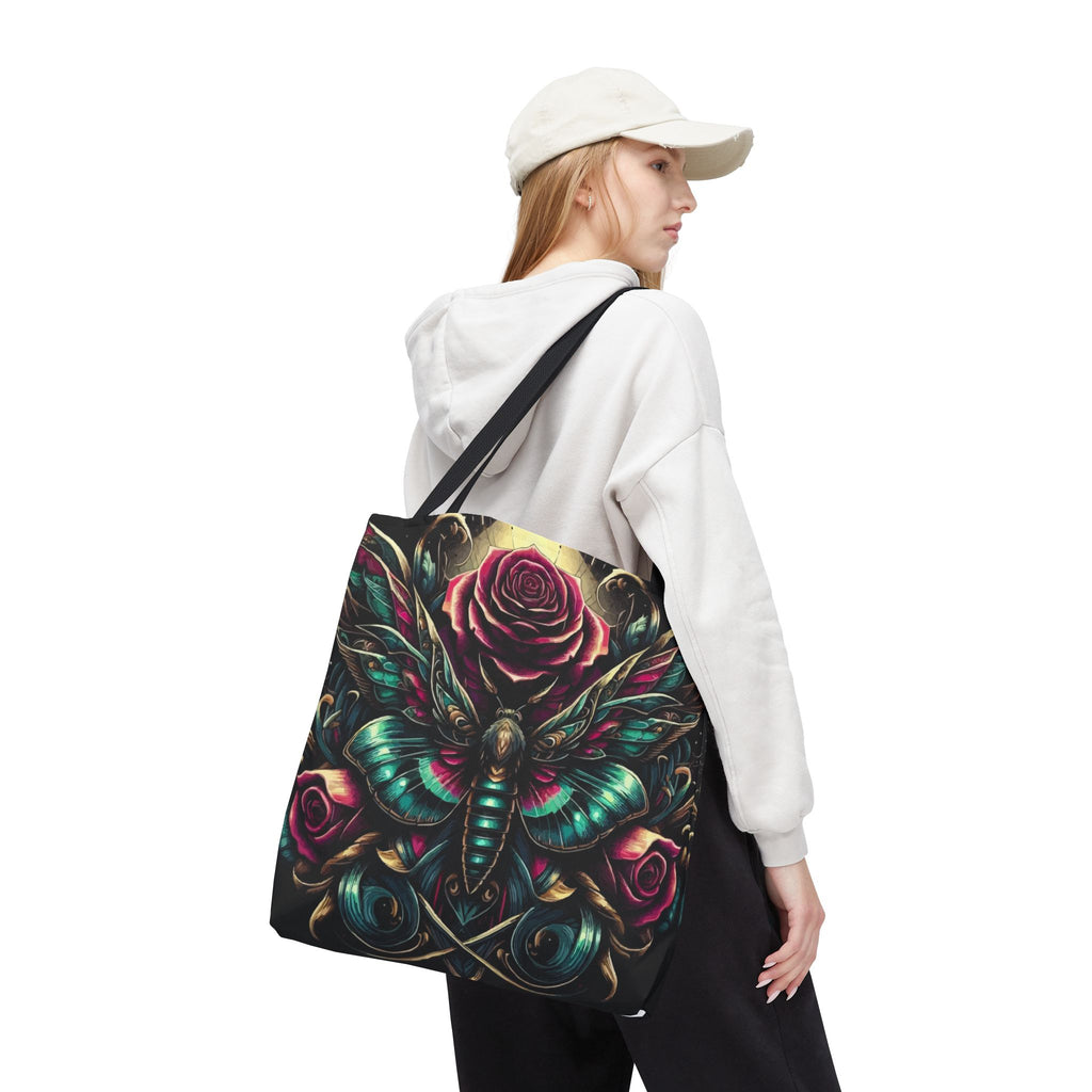 Moth & Rose All-Over-Print Tote Bag — Gothic Floral Boho Market Tote