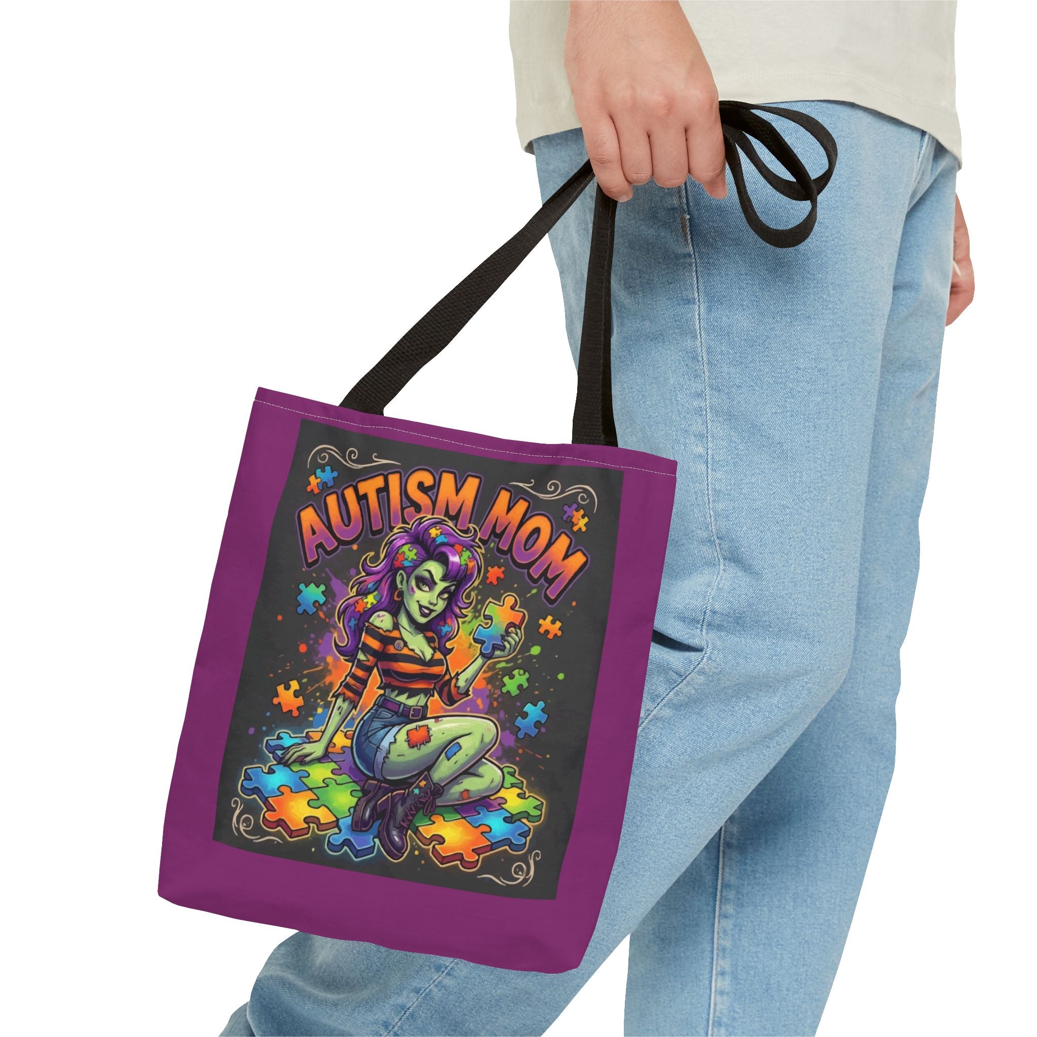 Autism Mom Tote Bag — Colorful Puzzle Piece Support Design