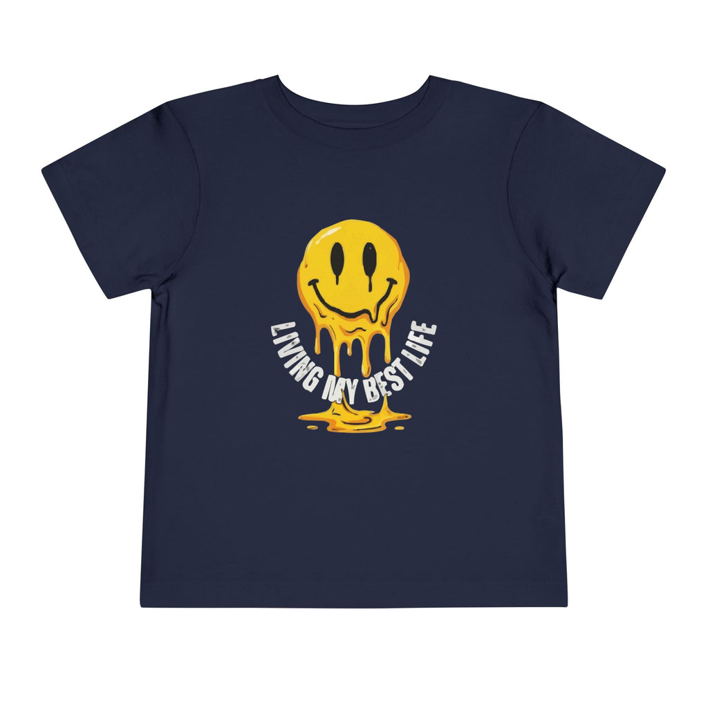 Toddler Tee — "Living My Best Life" Melted Smiley Graphic