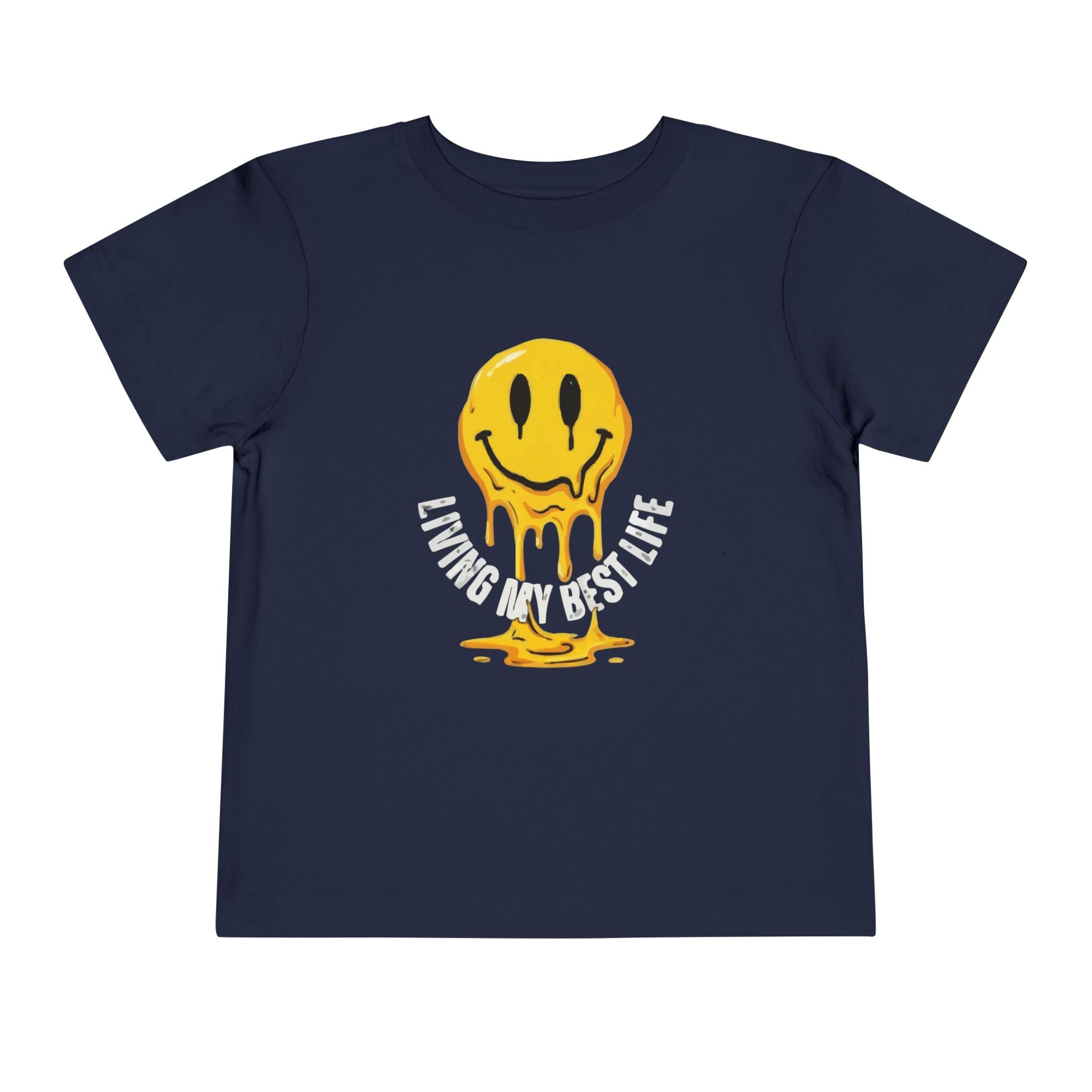 Toddler Tee — "Living My Best Life" Melted Smiley Graphic