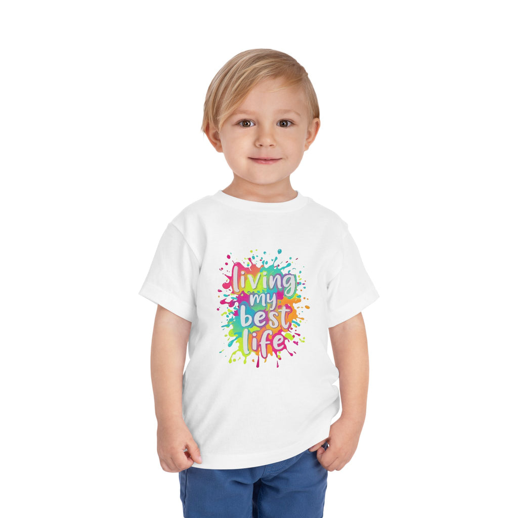 Toddler Tee — "Living My Best Life" Rainbow Paint Splash