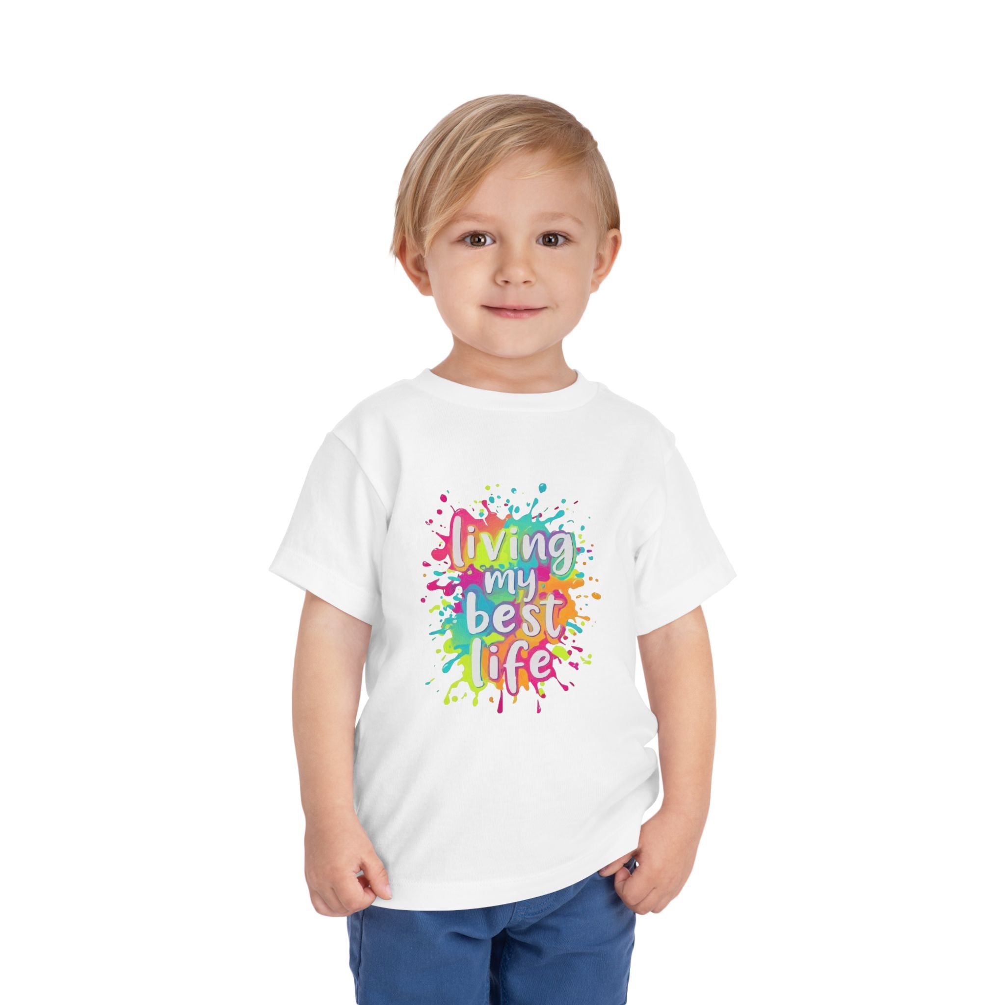 Toddler Tee — "Living My Best Life" Rainbow Paint Splash