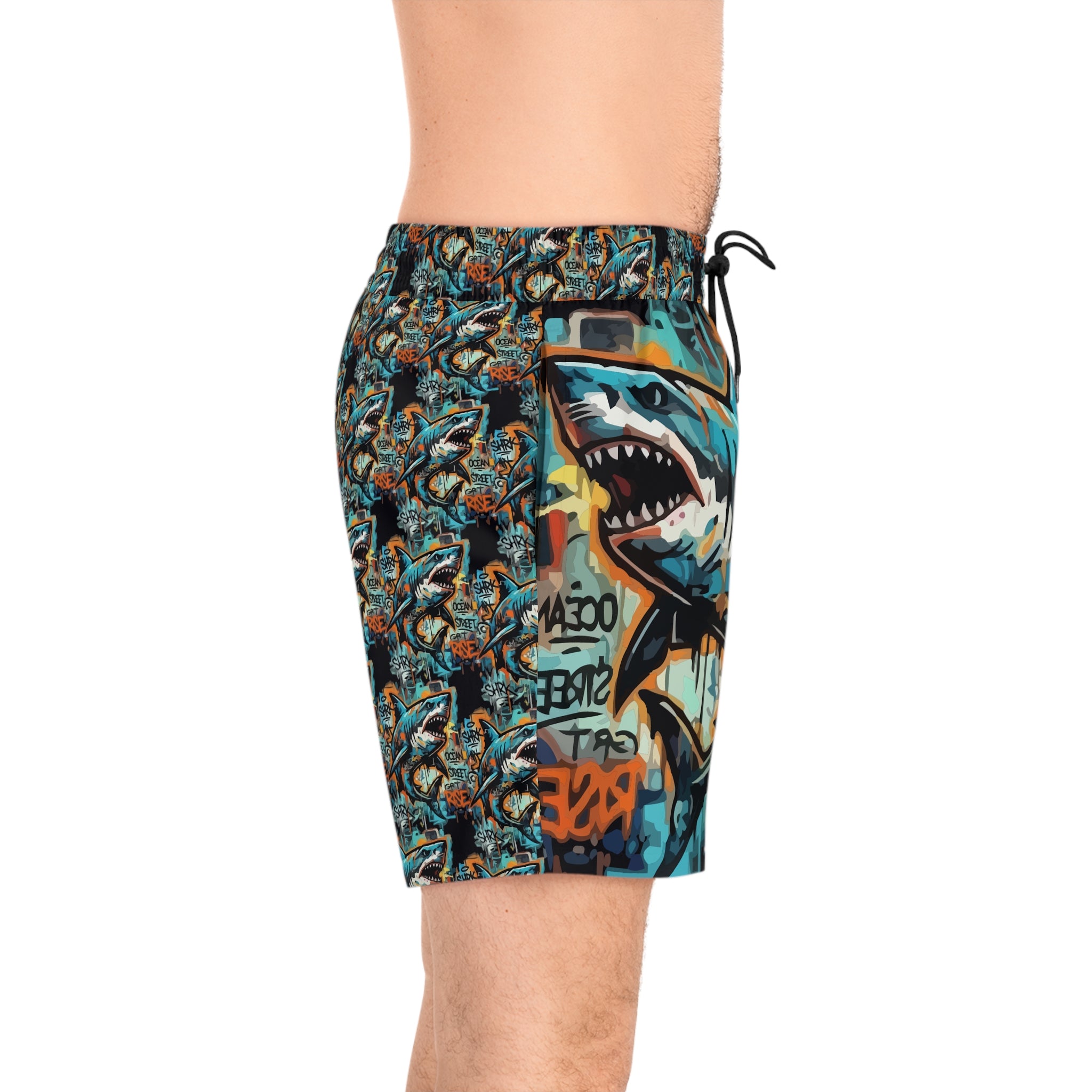 Graffiti Shark Swim Shorts — Men's Mid-Length Beach Trunks