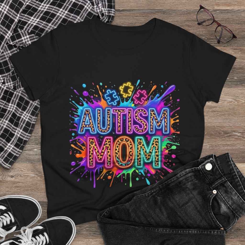Autism Mom T-Shirt — Colorful Puzzle Splash Tee for Awareness & Support