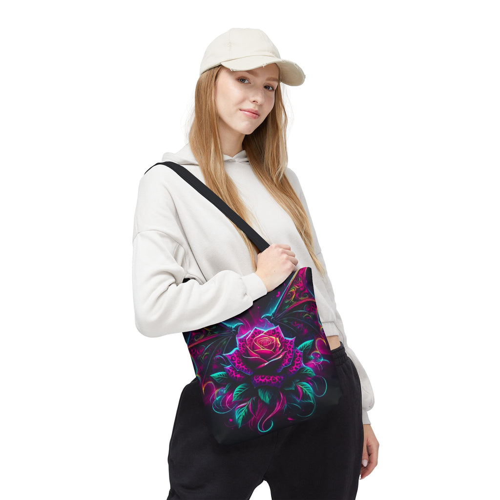 Neon Gothic Rose Tote Bag – Dragon Wings Floral AOP
