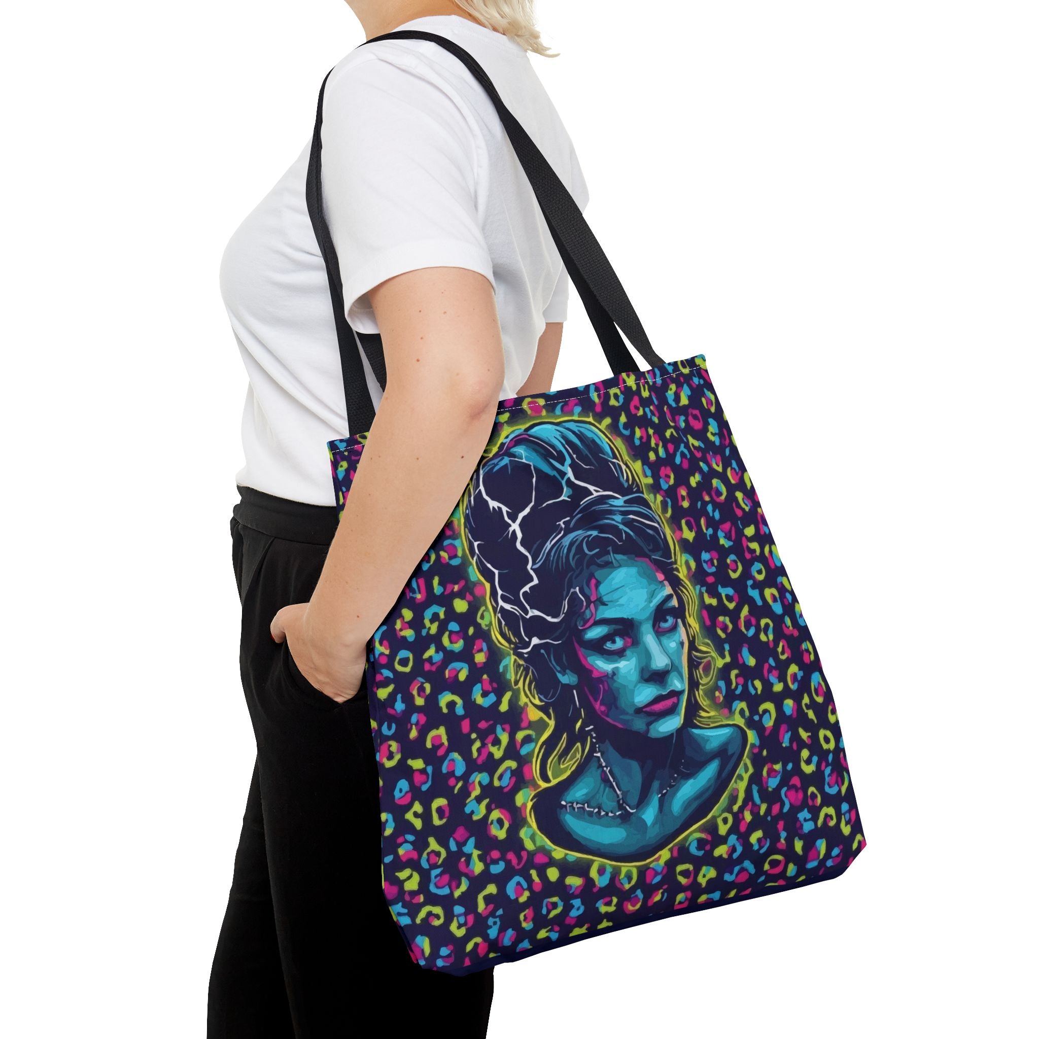 Neon Bride of Frankenstein Tote Bag - Retro Pop Art All-Over Print
