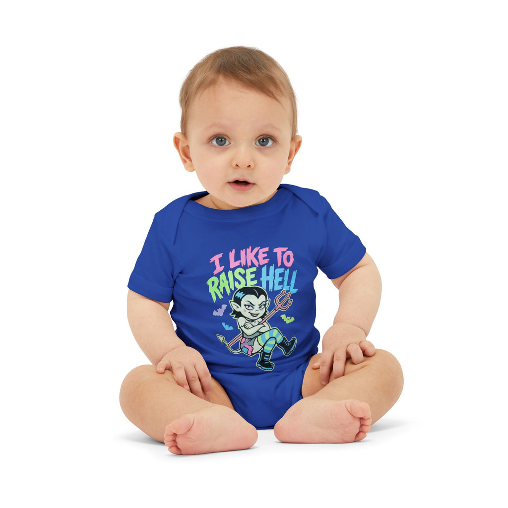 I Like to Raise Hell Baby Onesie — Cute Baby Demon Graphic Infant Bodysuit