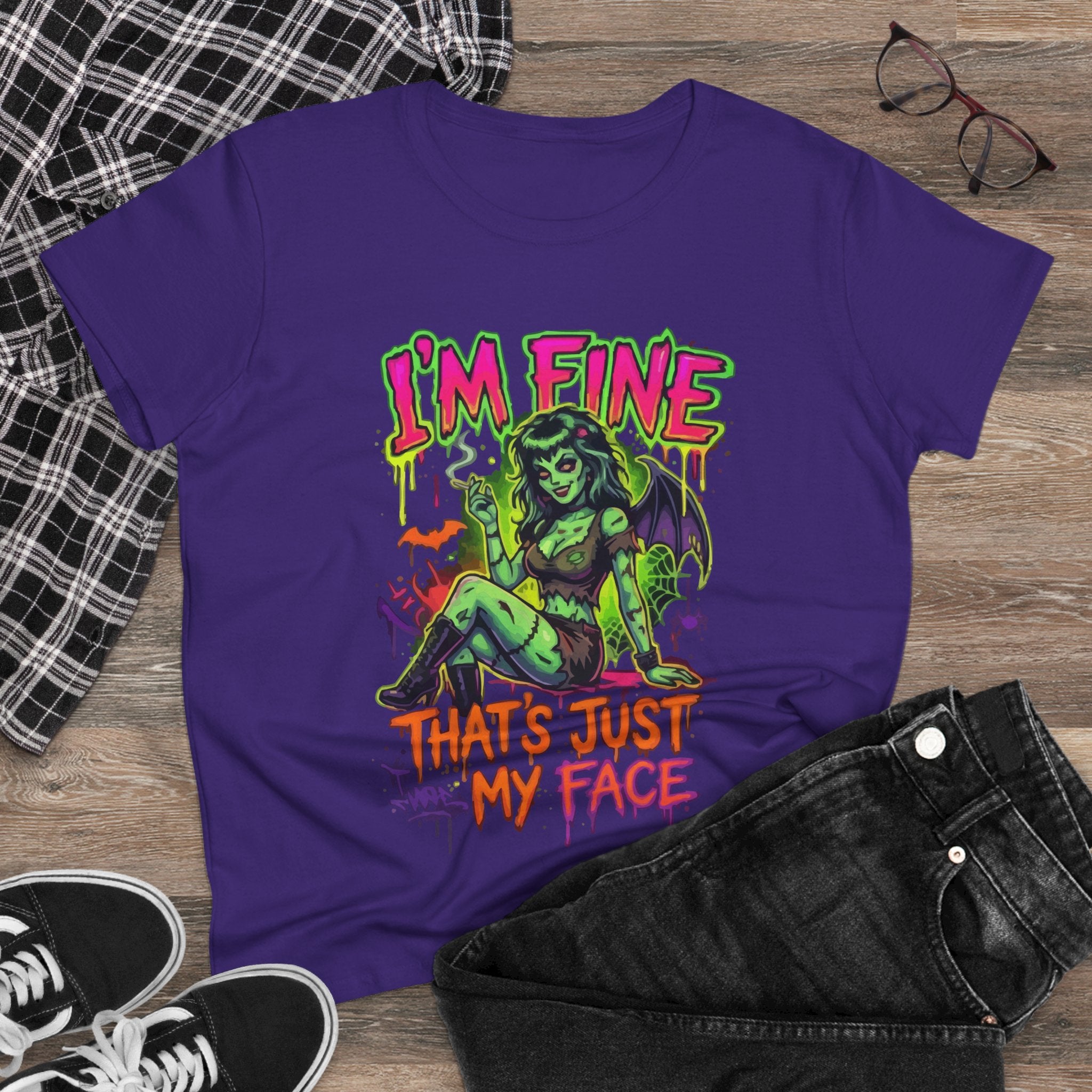 I'm Fine That's Just My Face Tee — Women's Horror Graphic T-Shirt