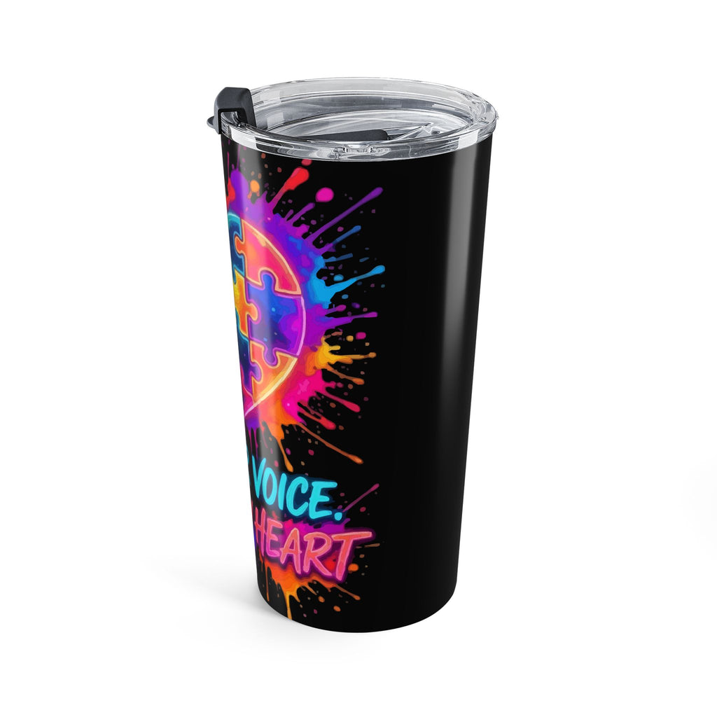 Autism Puzzle Heart 20oz Tumbler - "I Am Her Voice, She Is My Heart" Neon Travel Mug