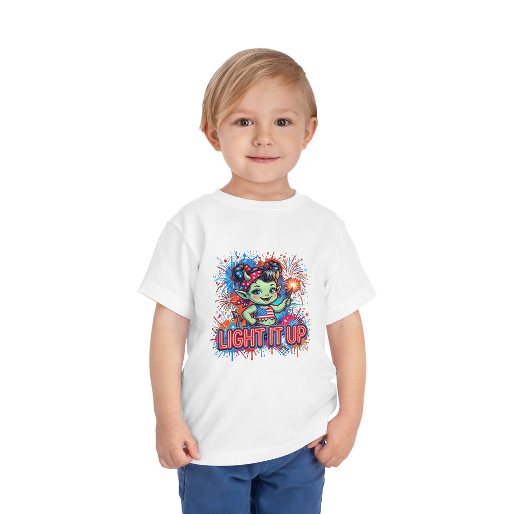 Toddler Tee — Cute Firework Monster "Light It Up" Graphic Shirt