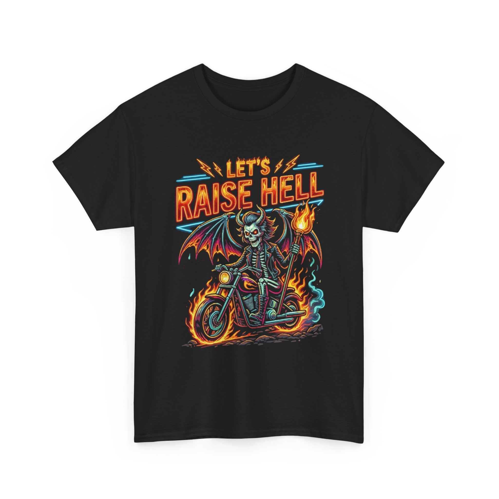 Let's Raise Hell Motorcycle Tee — Vintage Demon Rider Graphic T-Shirt