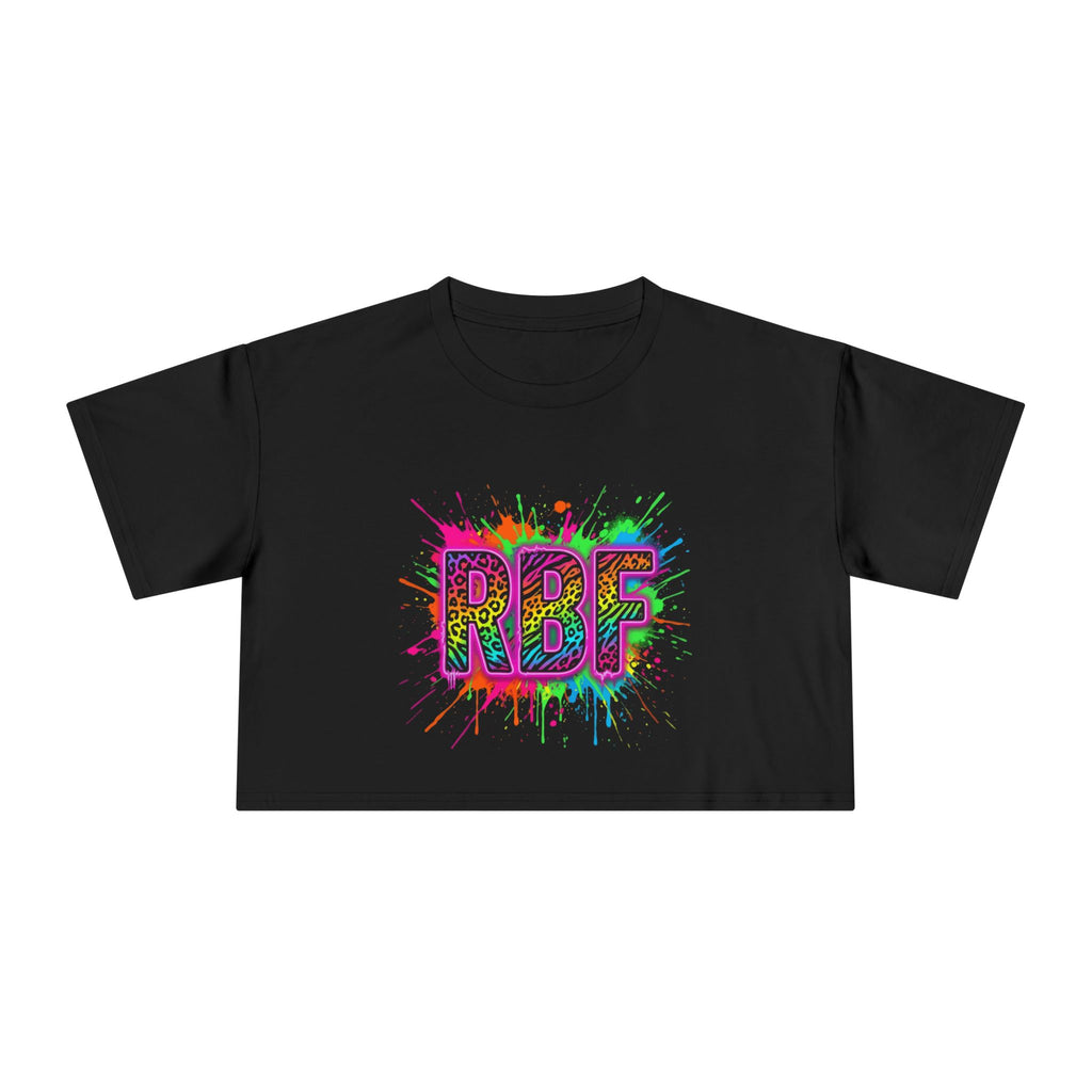 RBF Neon Splatter Crop Tee — Bold Rainbow Graphic Women’s Crop Top