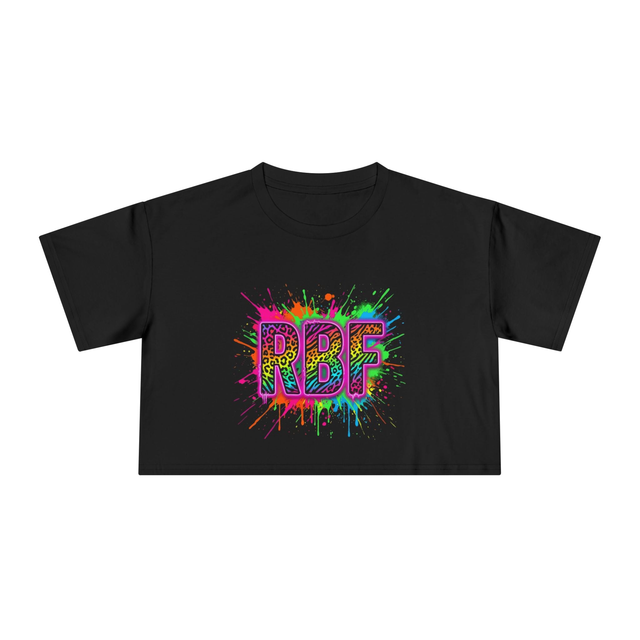 RBF Neon Splatter Crop Tee — Bold Rainbow Graphic Women’s Crop Top