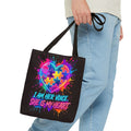 Autism Awareness Heart Tote Bag — "I Am Her Voice, She Is My Heart" Colorful Puzzle Design