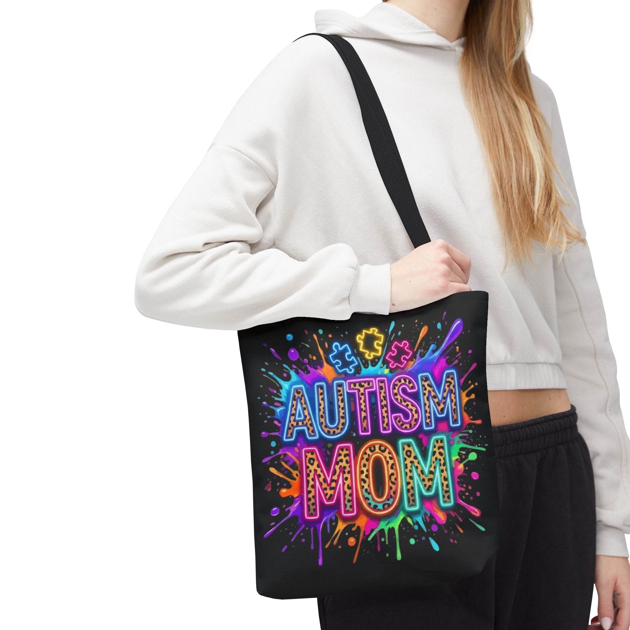 Autism Mom Tote Bag — Colorful Puzzle Piece Awareness Shopper