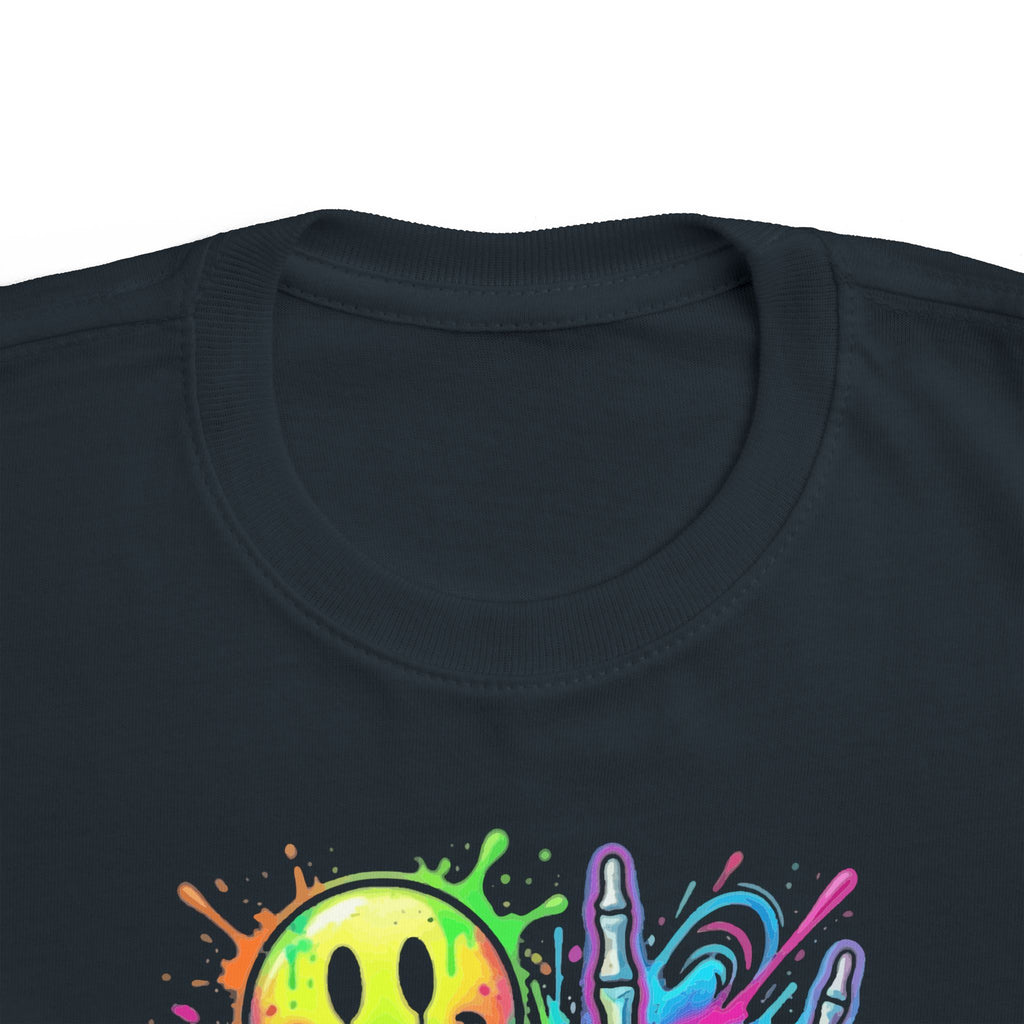 Toddler Tee - "Living My Best Life" Neon Graffiti Smile Skeleton Hand