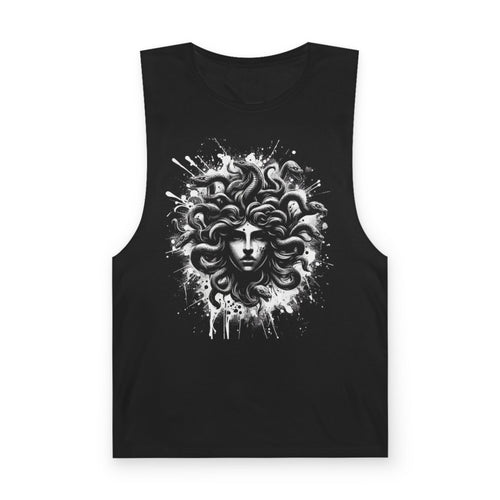 Artistic Medusa-Inspired Graphic Muscle Tee