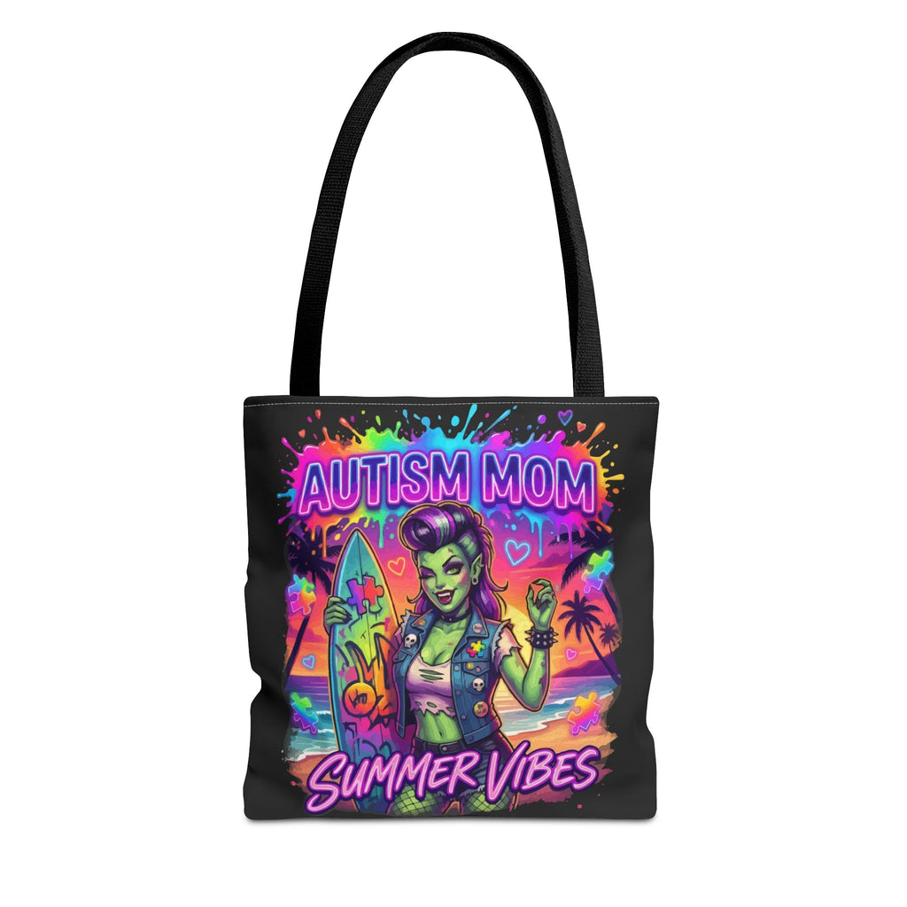 Autism Mom Summer Vibes Tote Bag — Colorful Supportive Beach Tote