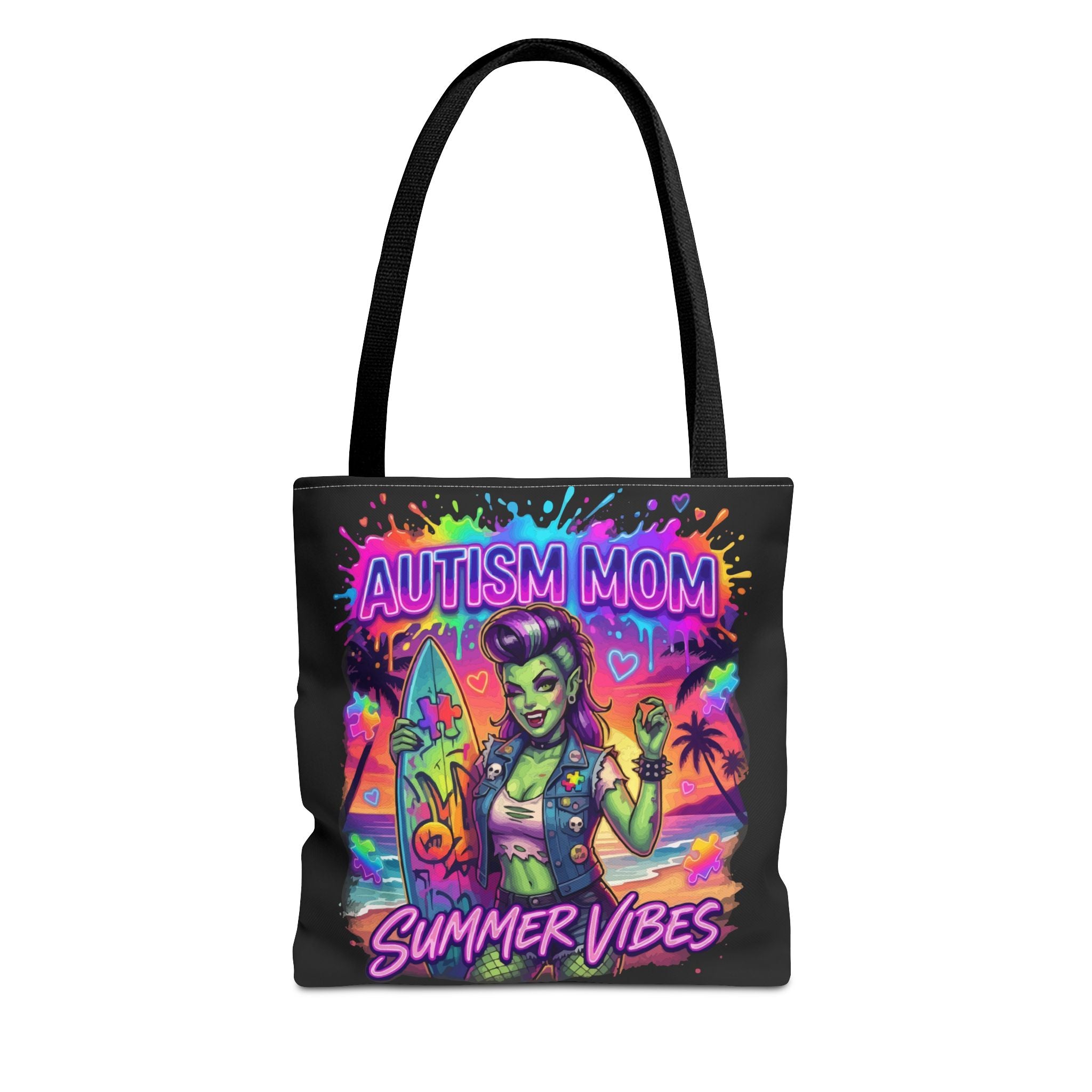 Autism Mom Summer Vibes Tote Bag — Colorful Supportive Beach Tote