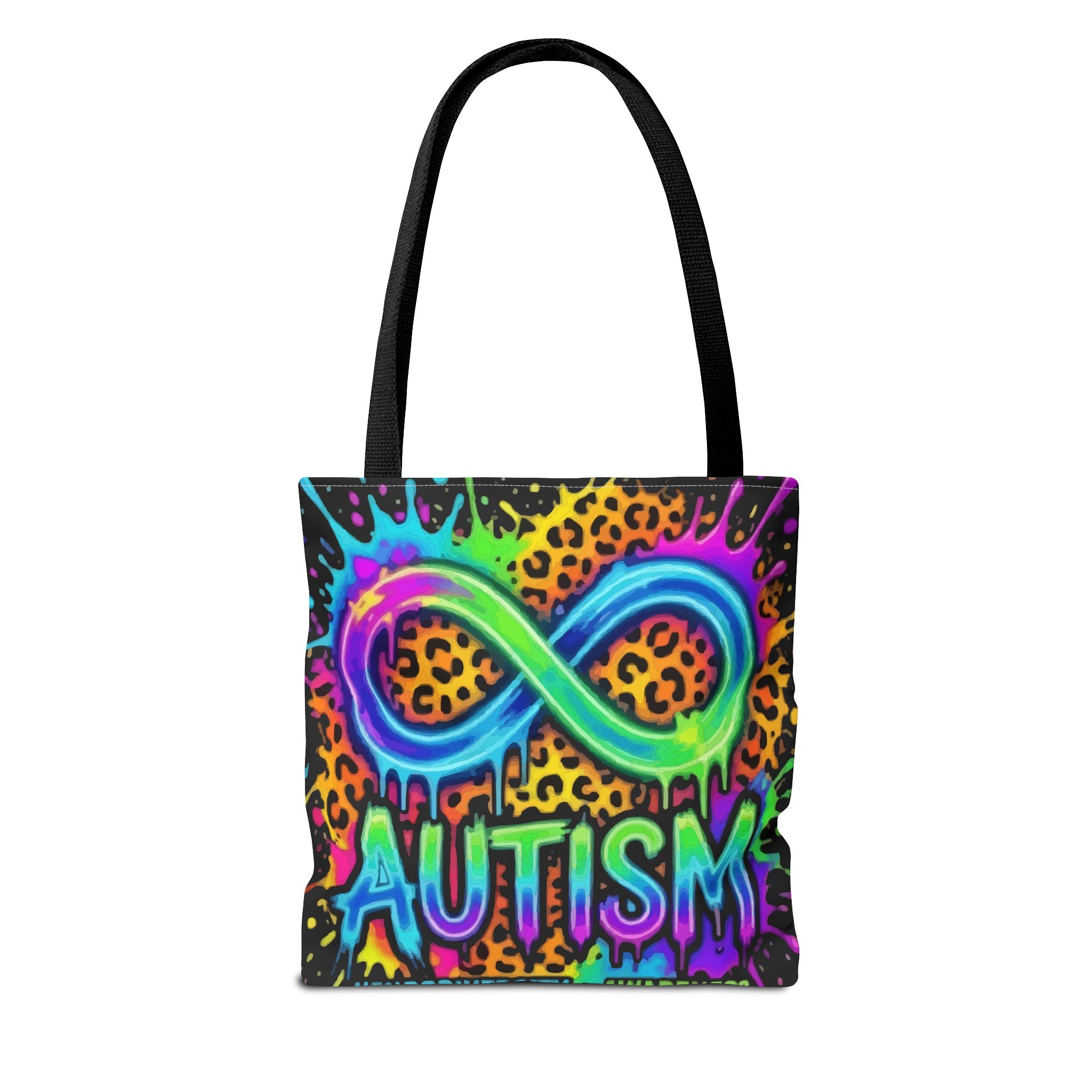 Autism Infinity Symbol Rainbow Leopard Tote Bag — Colorful Neurodiversity Support Tote