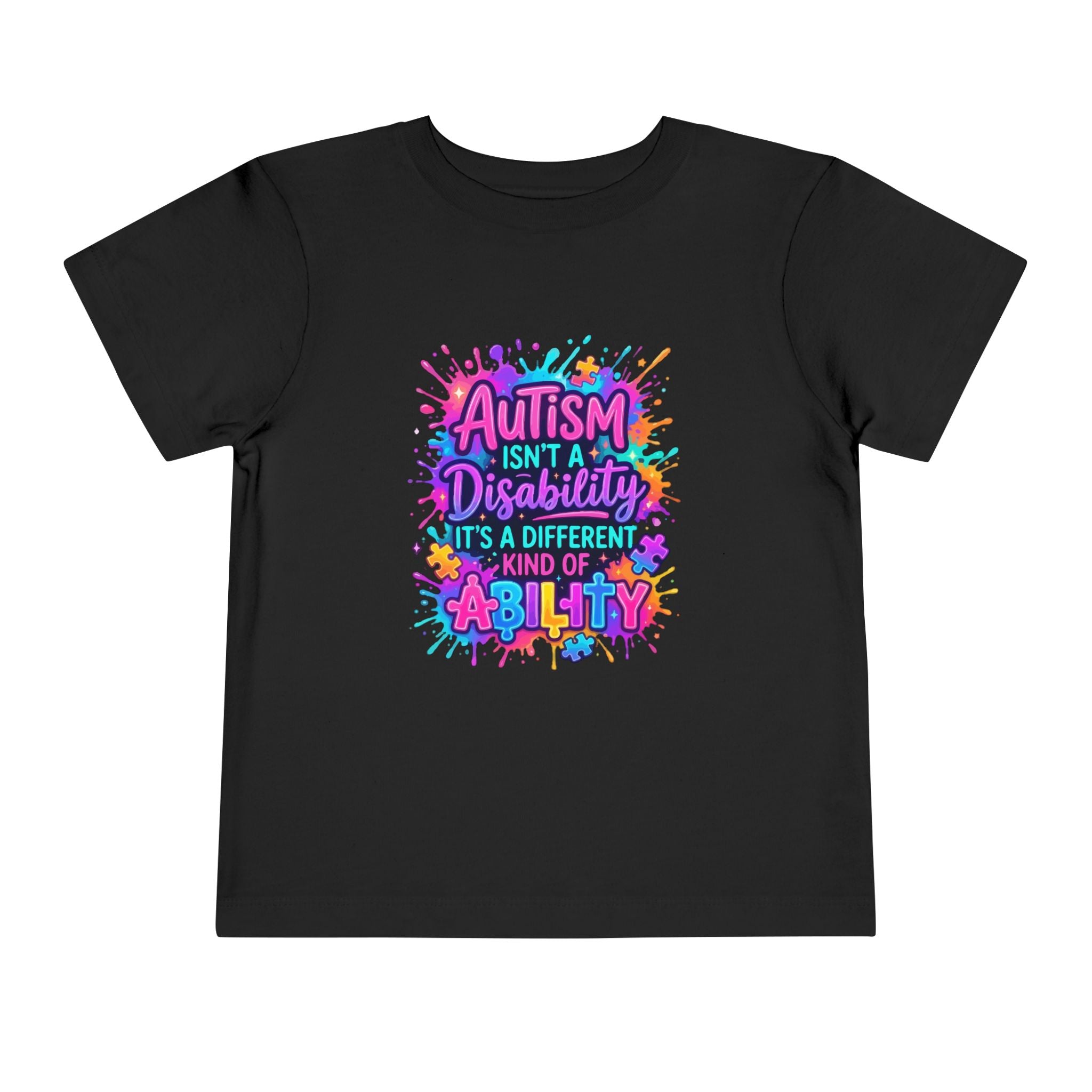 Toddler Tee — "Autism Isn't a Disability, It's a Different Kind of Ability" Colorful Puzzle-Heart Design