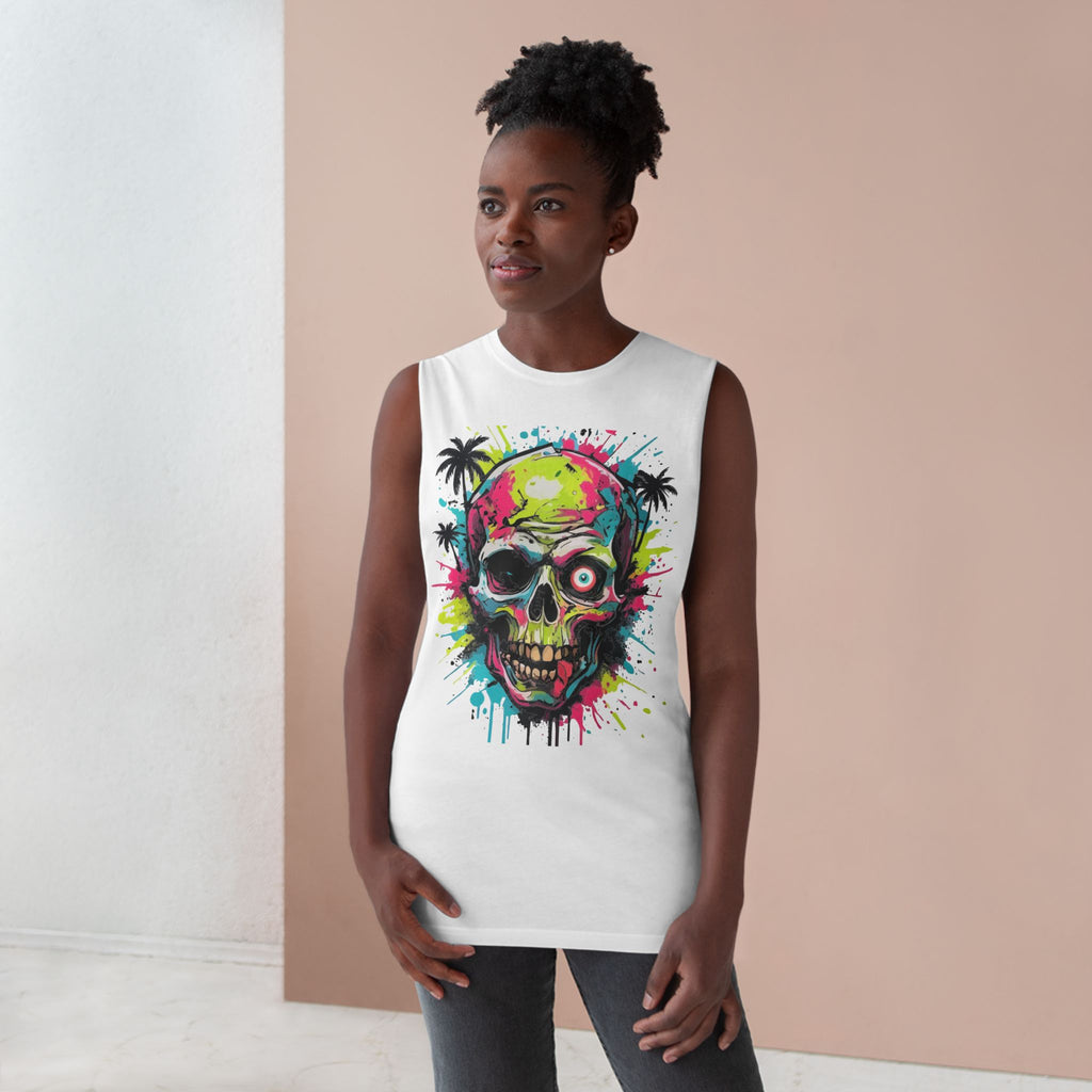 Neon Skull Tank Top — Tropical Skull Graphic Muscle Shirt
